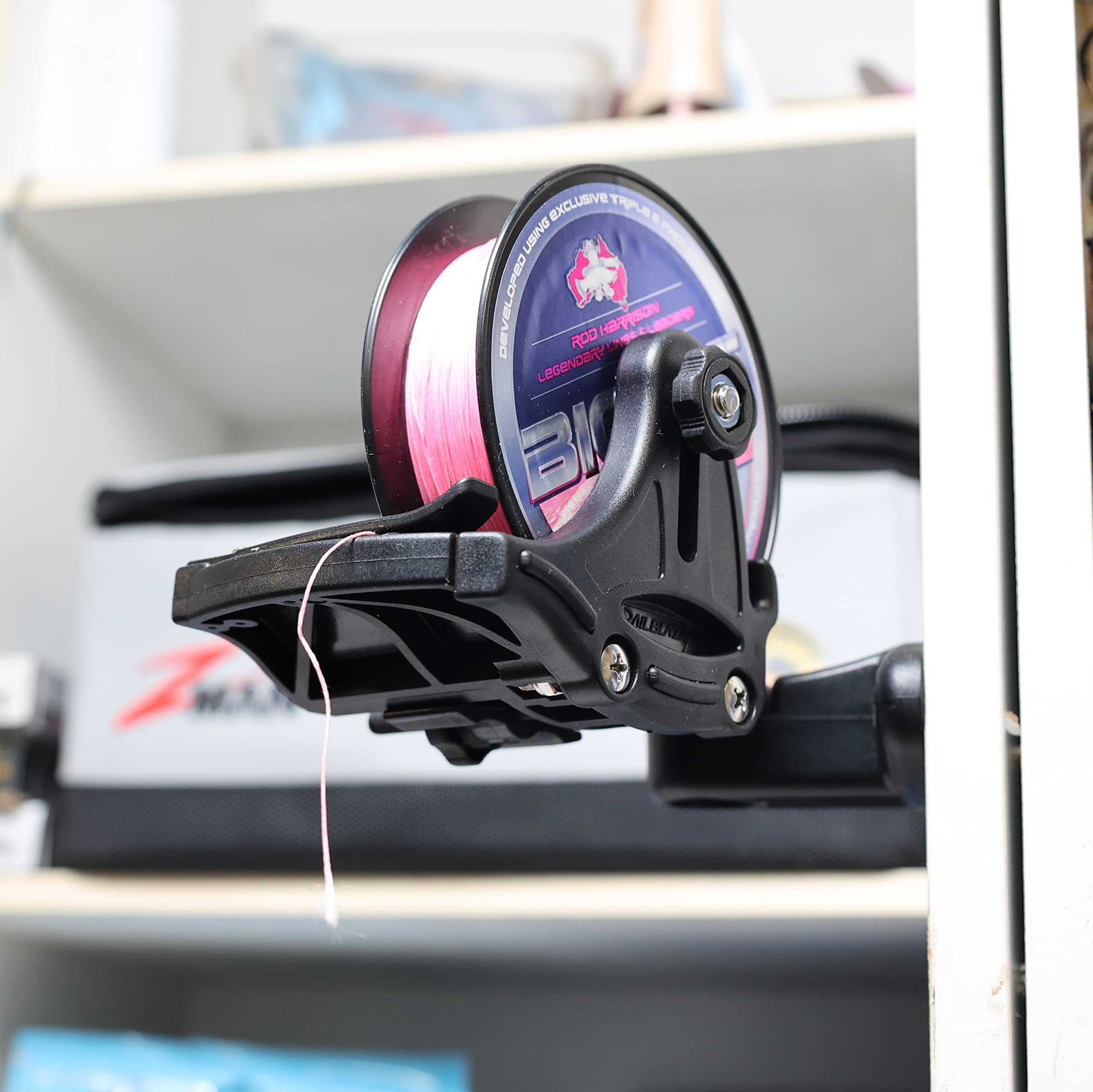 Fishing Line Spooling Station RAILBLAZA for Boats or Kayaks, Adjustable with Pivoting Base for StarPorts, Tracks, or Fixed Mounts