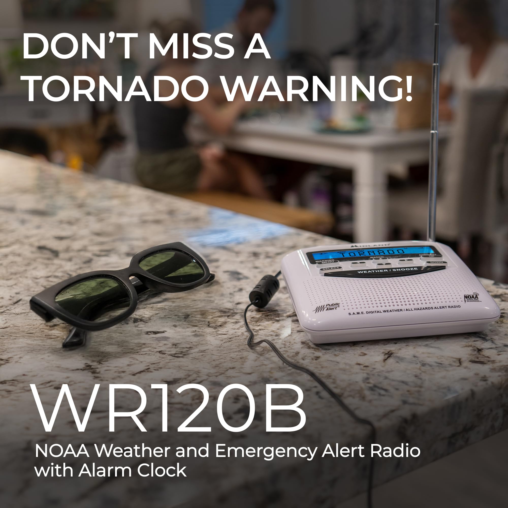 WR120B - Midland - NOAA Emergency Weather Alert Radio - Localized Programming, Trilingual Display, 60+ Emergency Alerts, Alarm, Selectable Alert Tone
