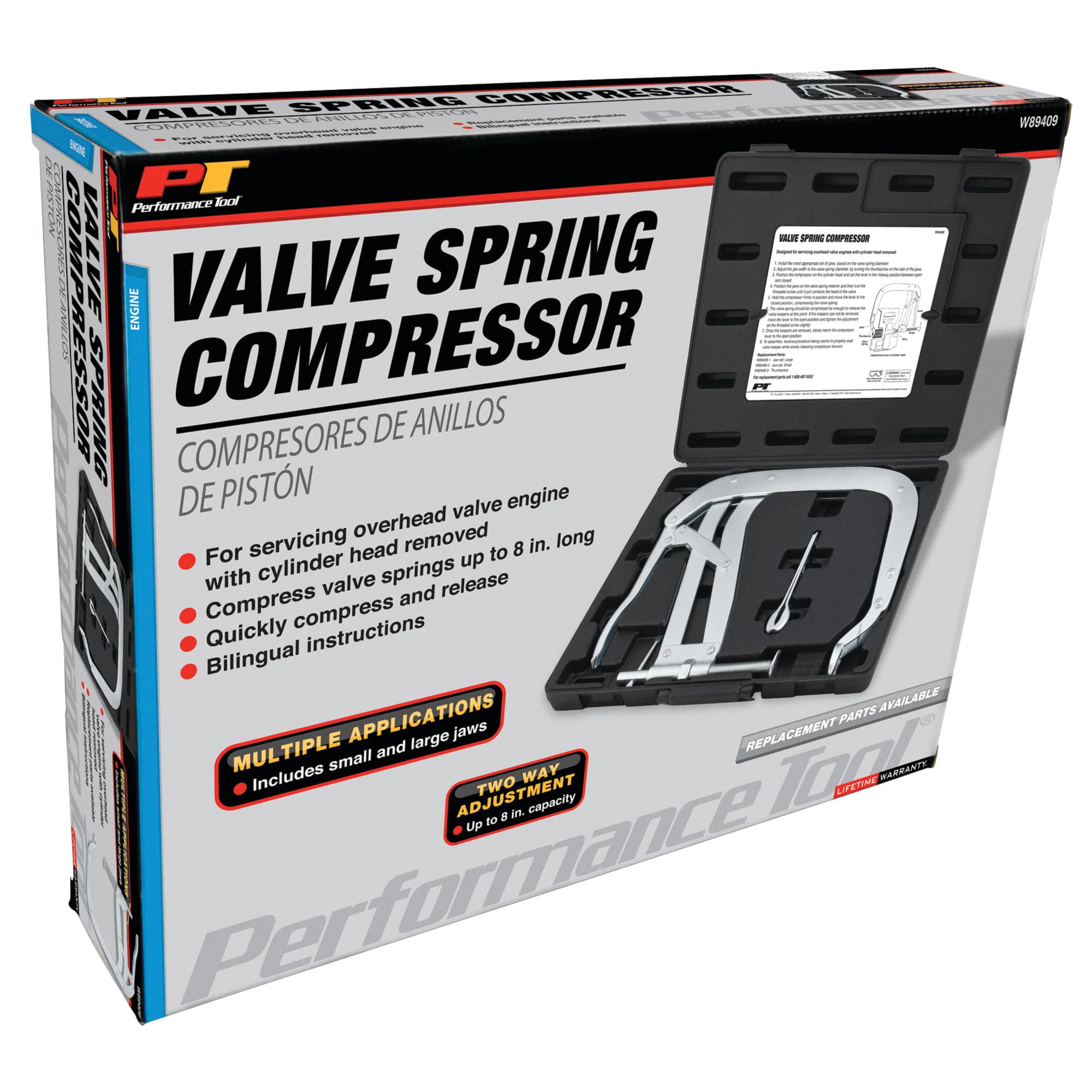 Heavy Duty Performance Tool W89409 Valve Spring Compressor, Jaws Small and Large Included