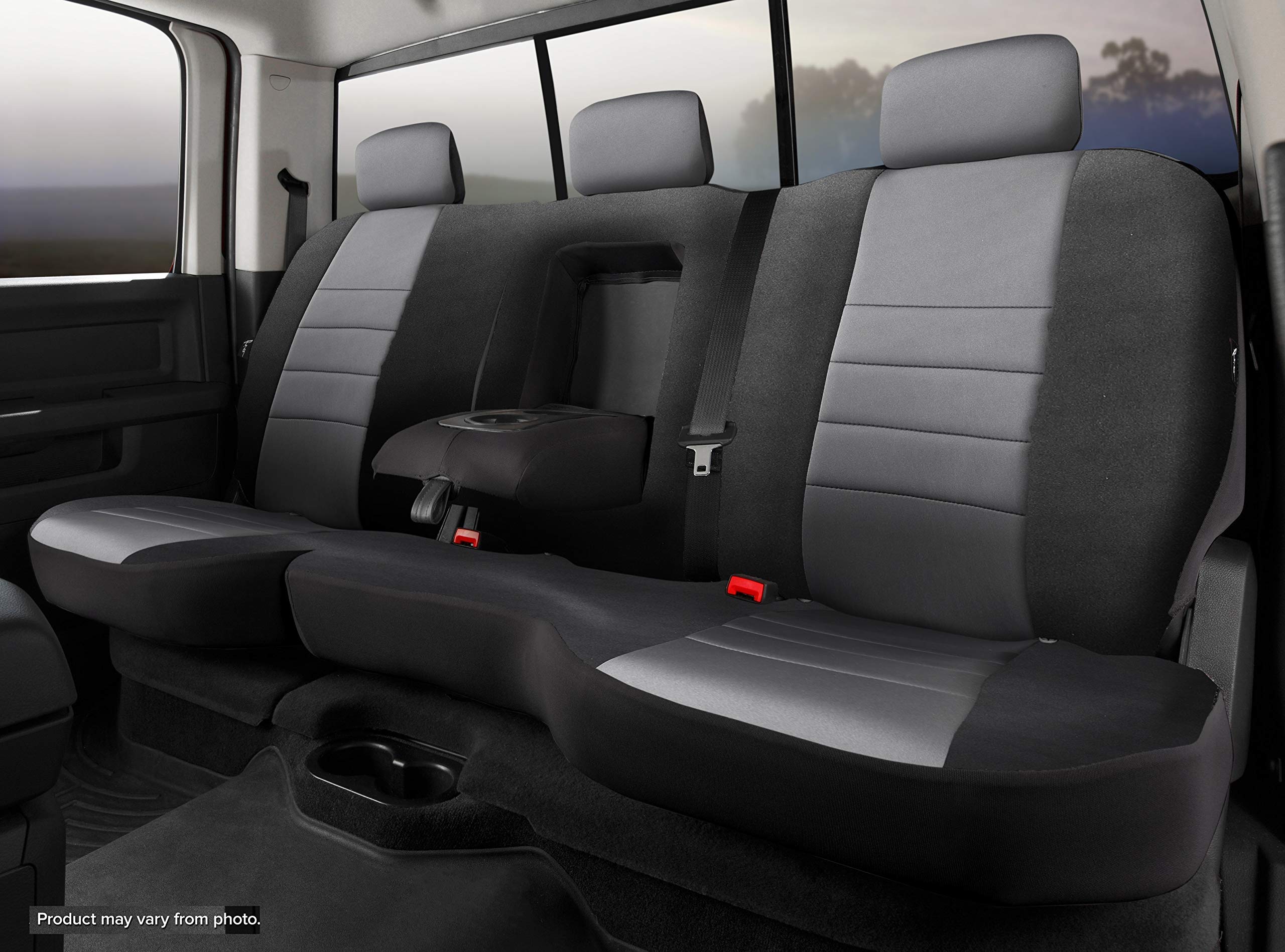 Fia Gray NP92-17 Custom Fit Rear Seat Cover Split Seat 60/40 - Neoprene (Black w/Gray Center Panel)