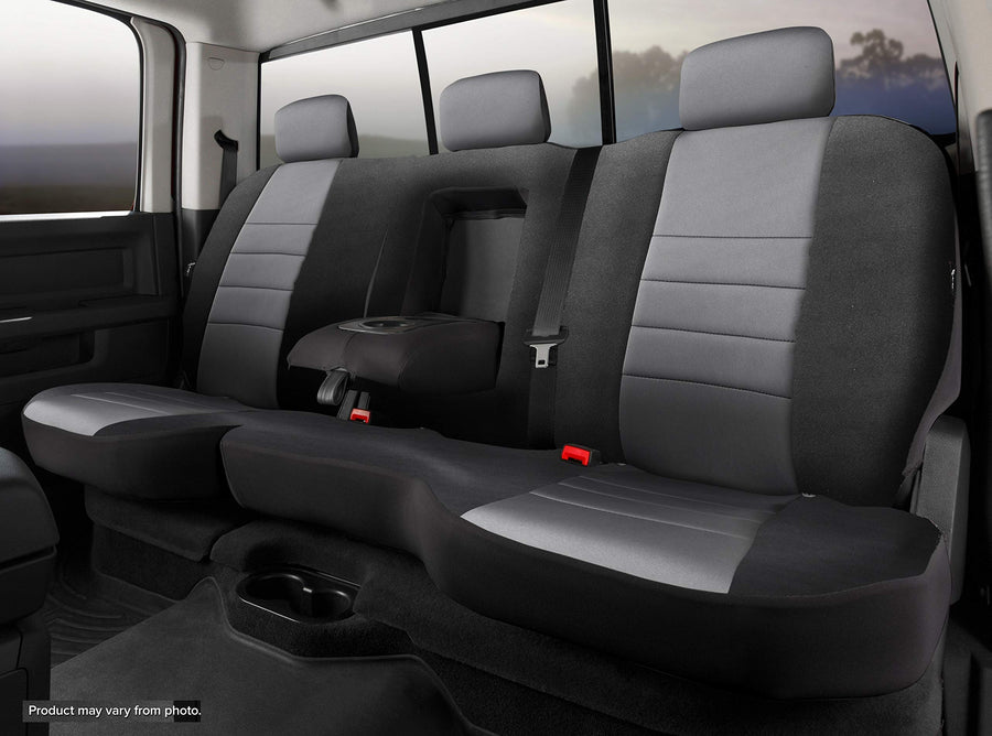 Fia Gray NP92-17 Custom Fit Rear Seat Cover Split Seat 60/40 - Neoprene (Black w/Gray Center Panel)
