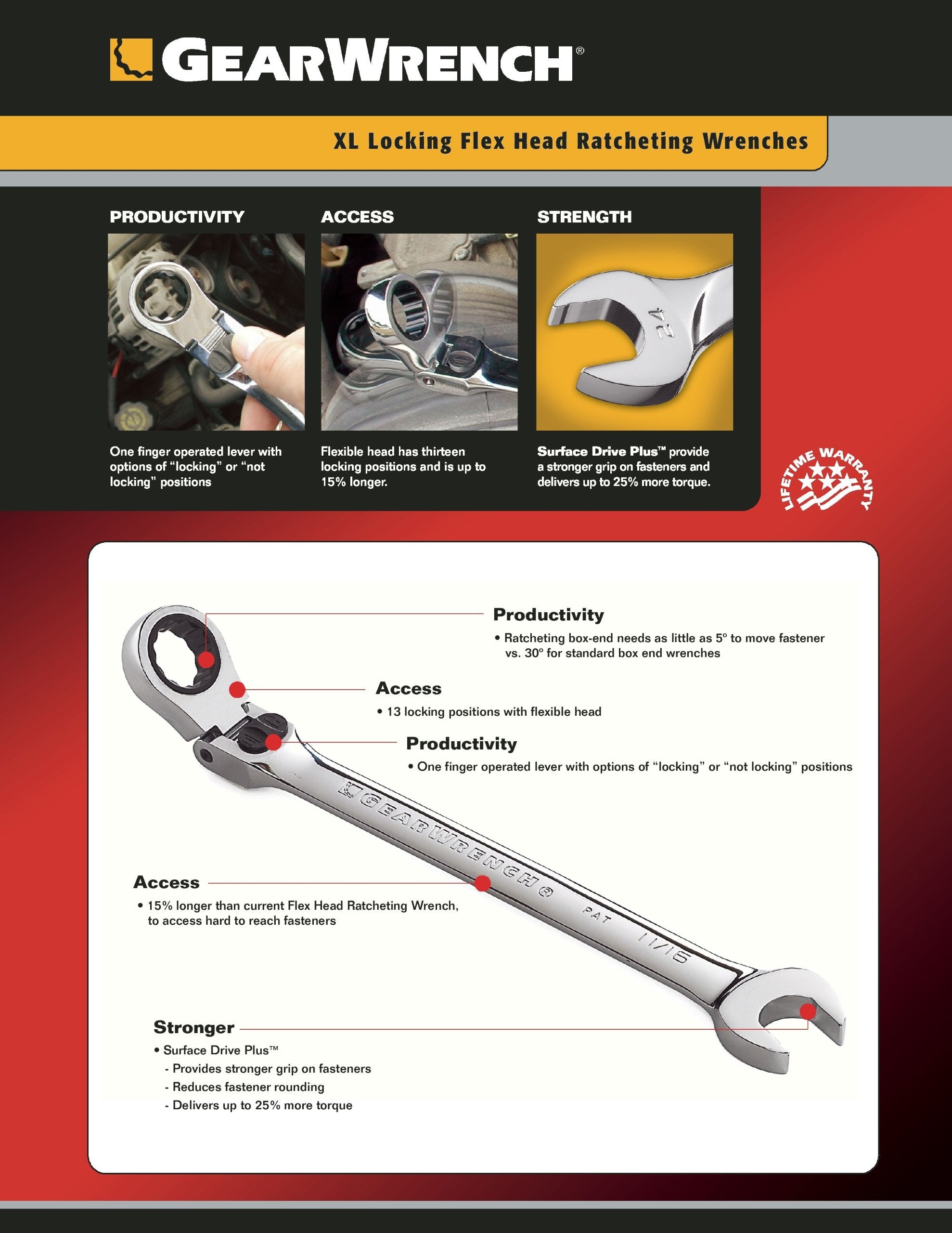 12 Pt. GEARWRENCH XL Locking Flex Head 8 Pc. Ratcheting Combination Wrench Set, SAE - 85798