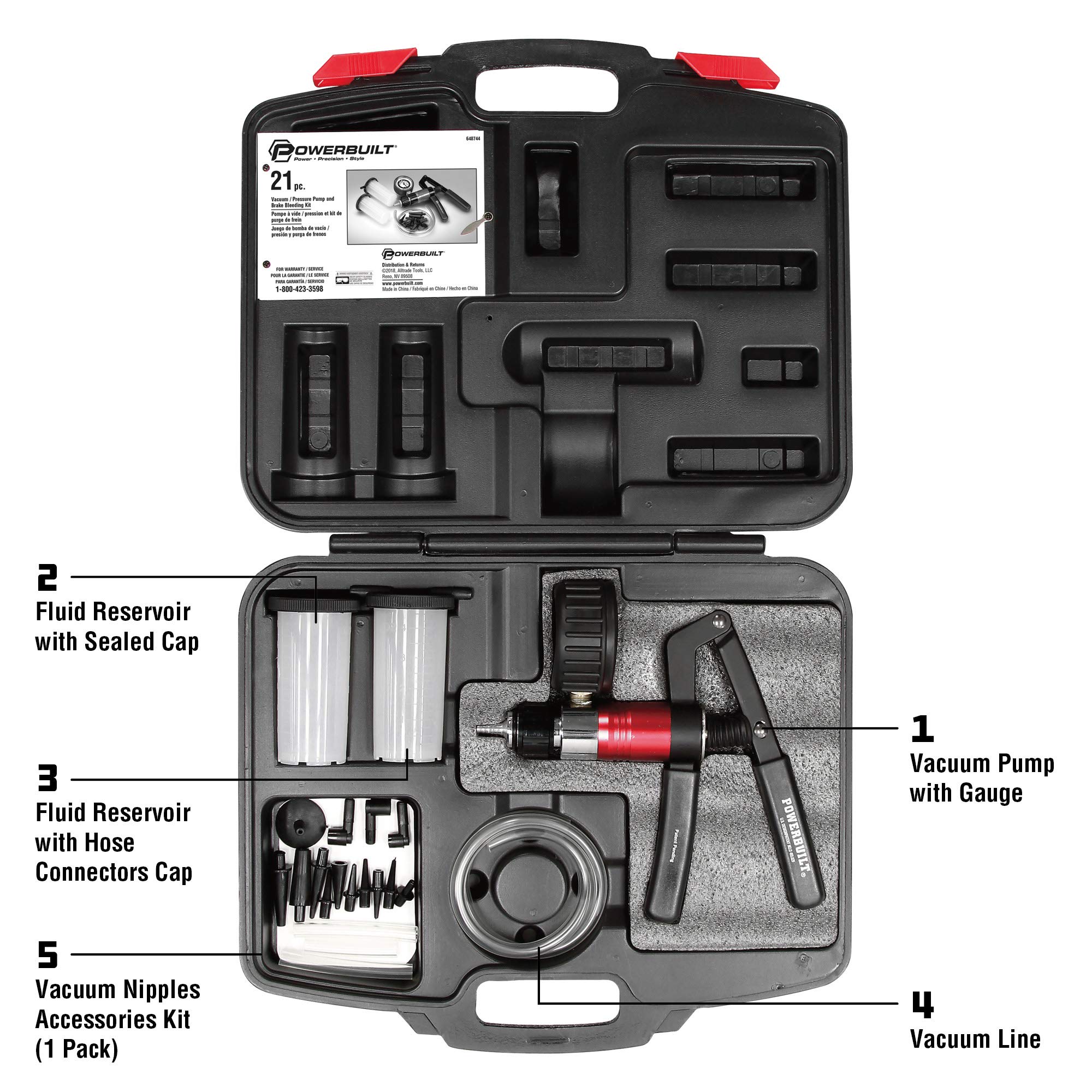 Powerbuilt Vacuum Pump Set with Hoses, Hydraulic Systems and Repair Components, Reservoir and Adaptors, Bleed Air and Siphon Car Fluids 648774