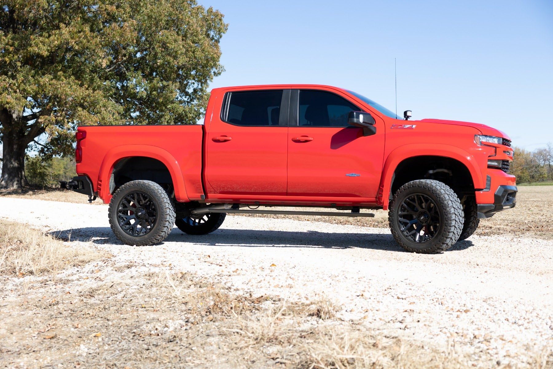 Rough Country Power Running Boards with LED Step Lights for GMC Sierra & Chevy Silverado 1500/2500HD/3500HD (2019-2025) Double Cab - Dual Motor Electric Powerstep Board & Retractable Truck Steps