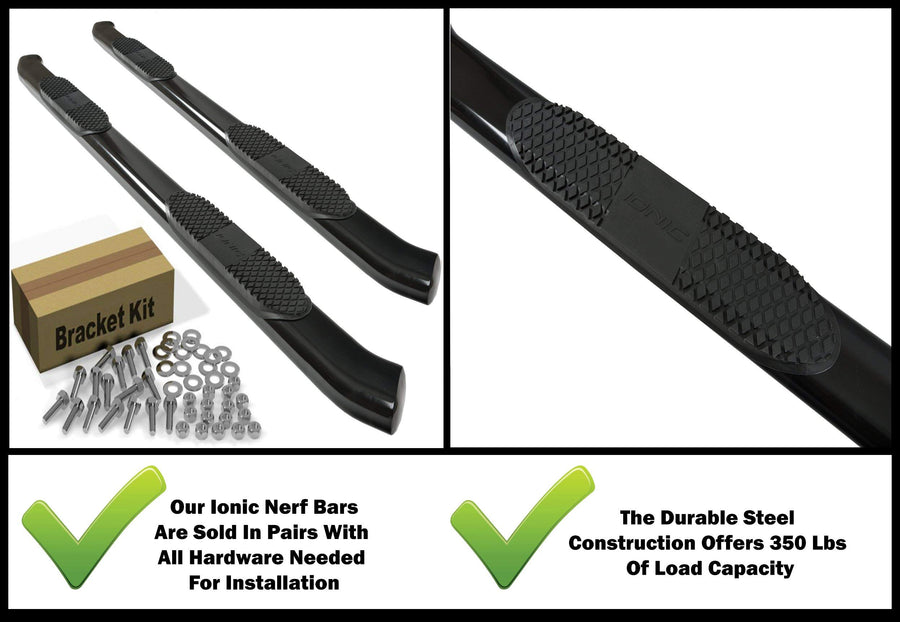 5" Ionic Black Steel Curved Nerf Bars (fits) 2019-Up Dodge Ram 1500 Quad Cab Only Truck Side Steps (423809BP) (6- Lug/New Body Style ONLY)