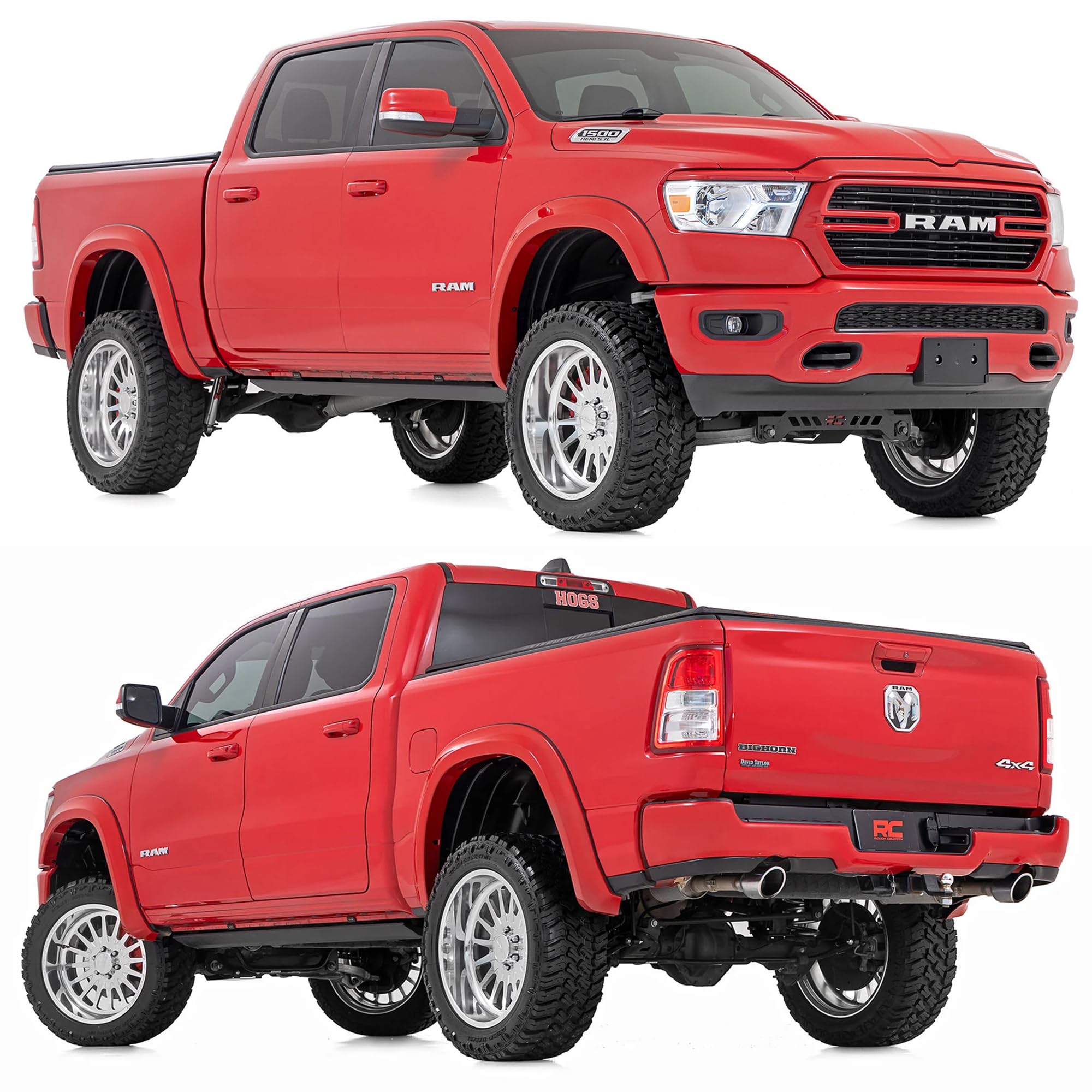 Power Running Boards Rough Country for Ram 1500 Crew Cab (2019-2026) 1500 TRX (2021-2024) - Dual-Motor Electric Retractable Side Steps with LED Truck Step Lights