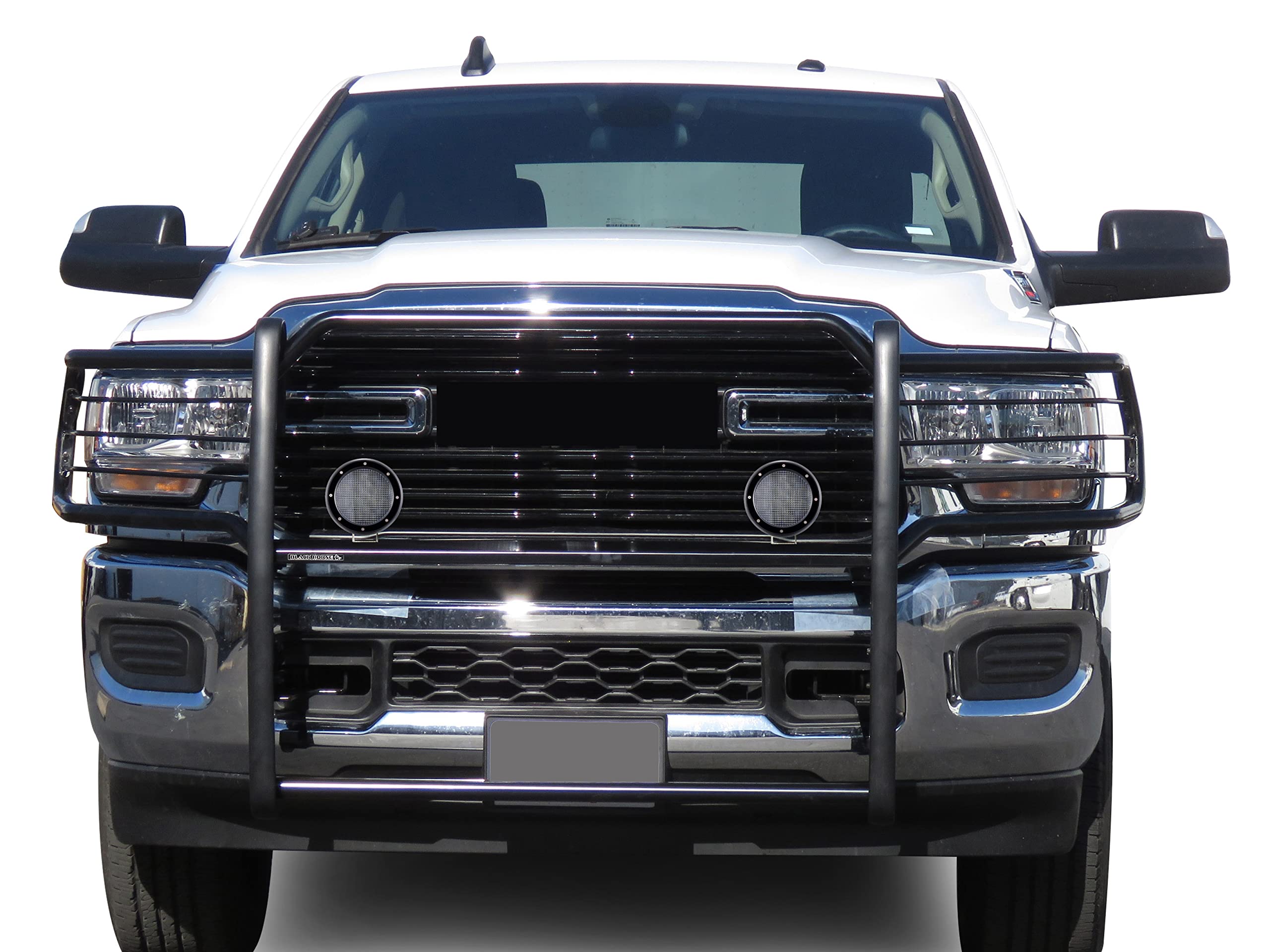 Bumper Guard Modular Black Horse Grille brush Come with Pair of 5.3" Dia.LED Lights with Black Trim Rings Compatible with 2019-2024 Ram 2500|2019-2024 Ram 3500-17DG113MA-PLFB