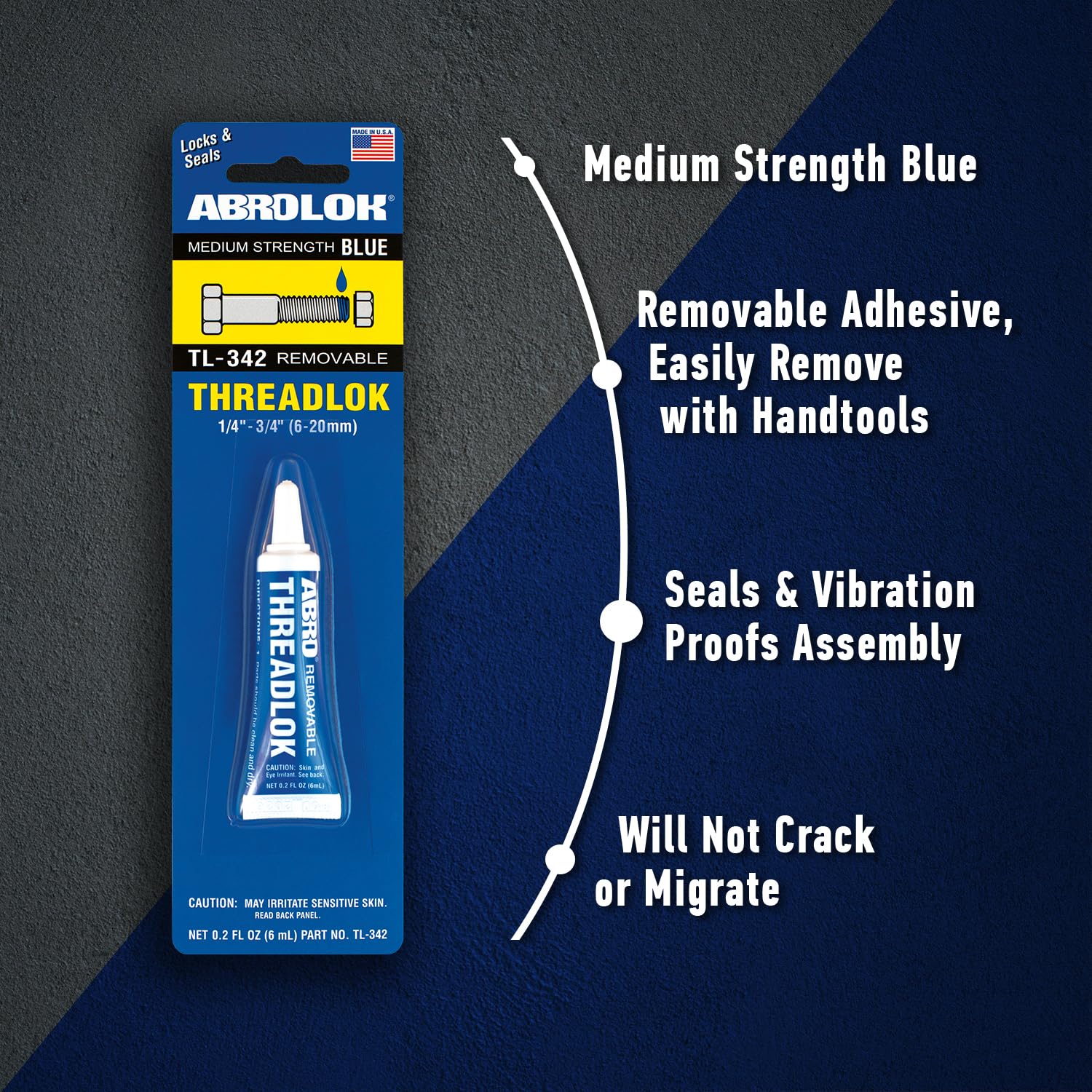 Medium Strength ABRO Threadlok Blue Removable, Versatile Thread Locker Sealant, Temperature-Resistant, Removable Thread Locker for Metal Fasteners, Long-Lasting Bond, Threadlocker Blue