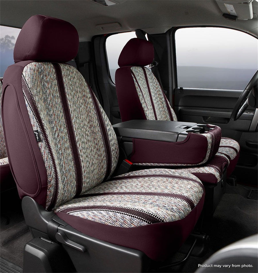 Fia Wrangler TR48-31WINE Custom Seat Cover; Saddle Blanket; Wine; Front; Split Seat 40/20/40; Adj. Headrests; Airbags; Armrest w/Cup Holder; No Cushion Storage;