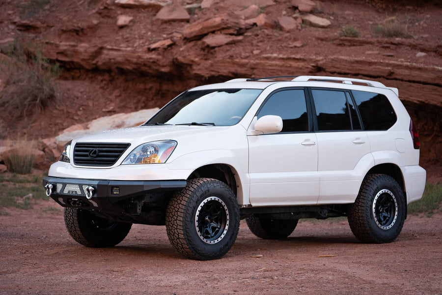 FBGX-02 | DV8 Offroad | MTO Series Winch Front Bumper for 2003-09 Lexus GX 470 | 3pc Modular Construction | Strategic Airflow Cutouts | Auxiliary Light Cutouts | Optional Bolt On Bull Bar