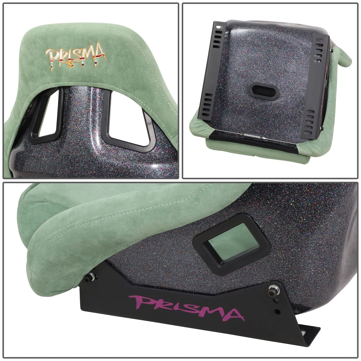 NRG Innovations Universal NRG-FRP-302OL-PRISMA Fixed Back Bucket Racing Seat for 5-Point Harnesses, Size L, Olive Alcantara Material, 24" W X 35" H X 18" D
