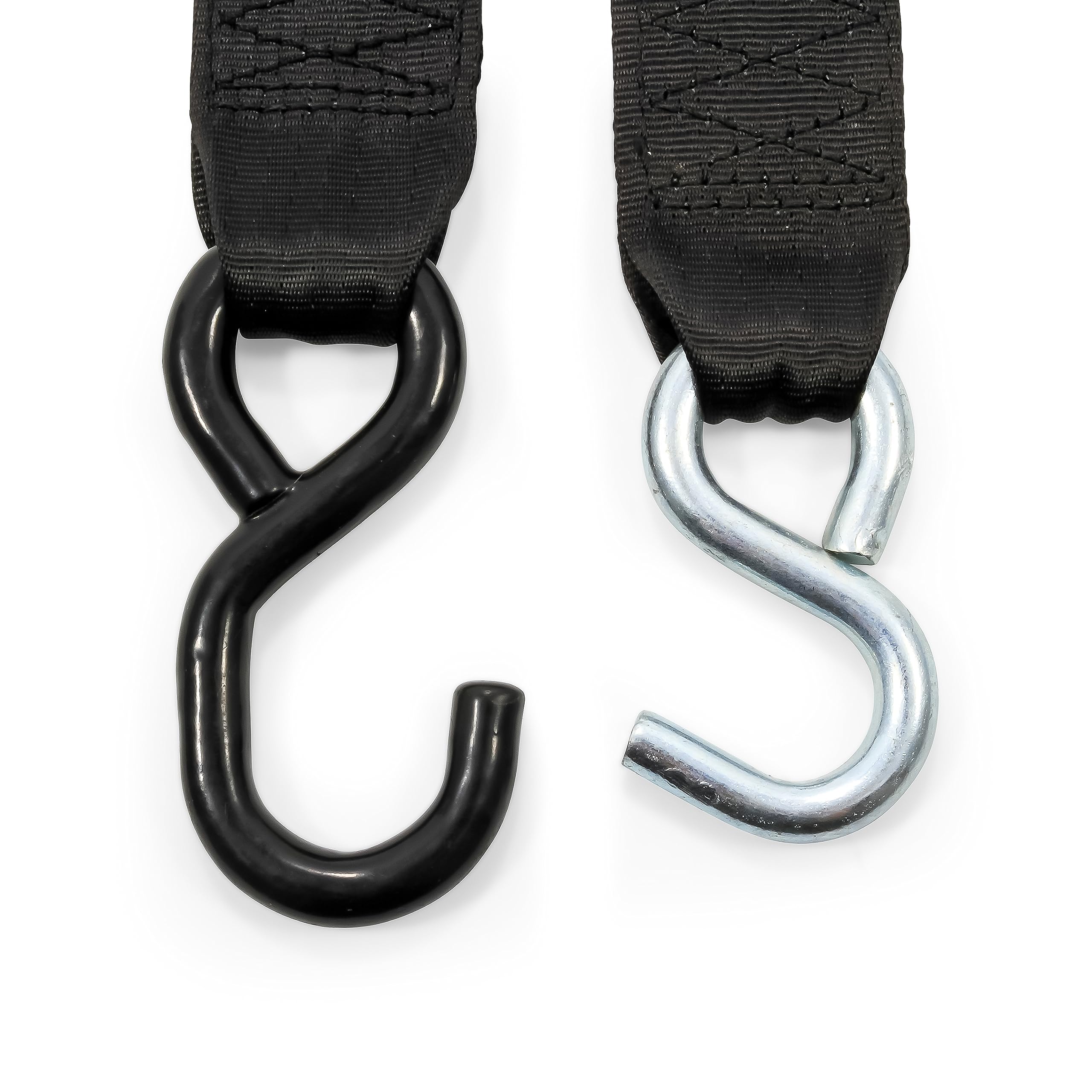Retractable Camco Transom Tie Down Straps - Break Strength of 3,330lbs and Safe Working Load of 1,100lb - 2-Pack, Durable Polyester Webbing (50031)