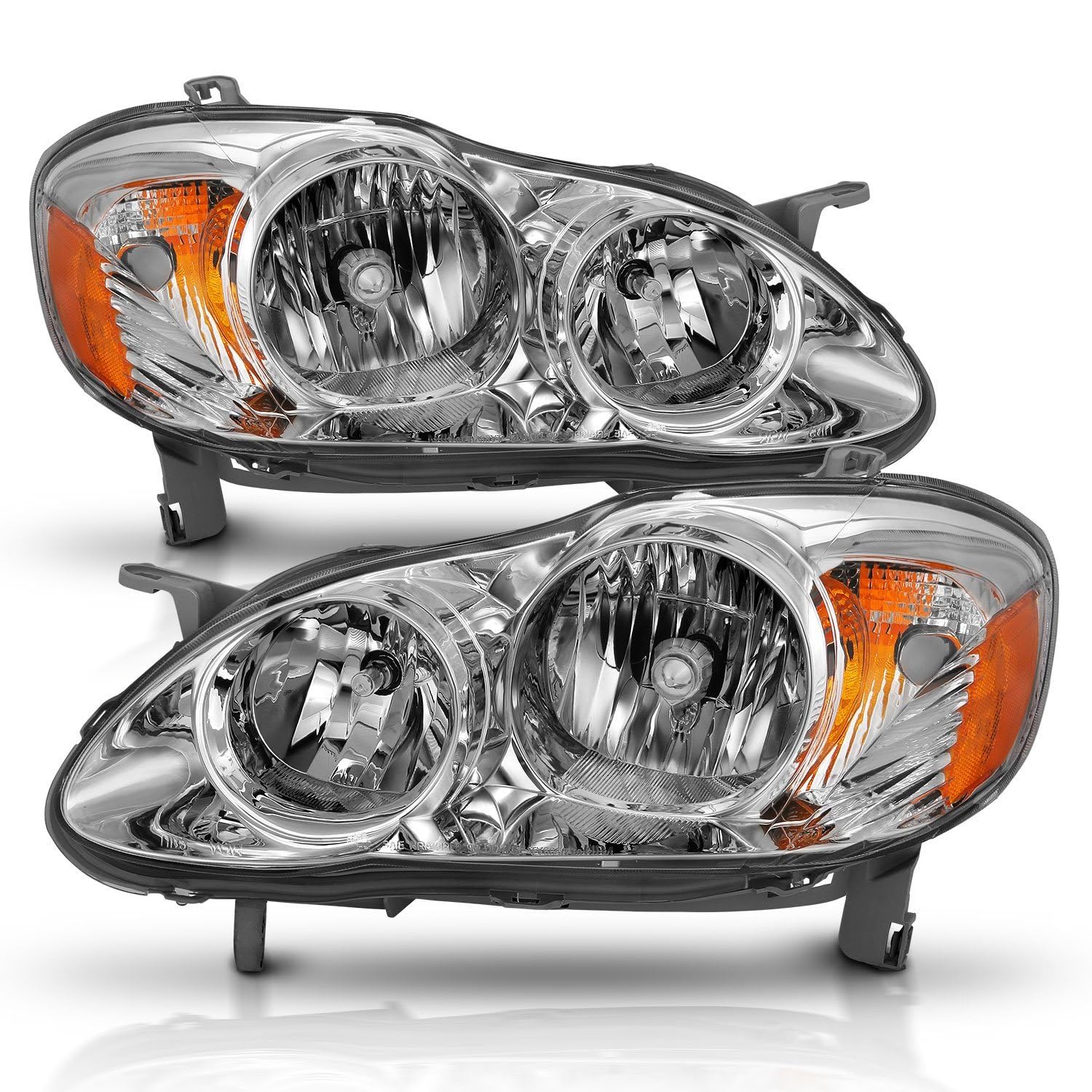 Chrome Amber ANZO Compatible Replacement Headlight for Toyota Corolla Crystal (121540) 2005-2008