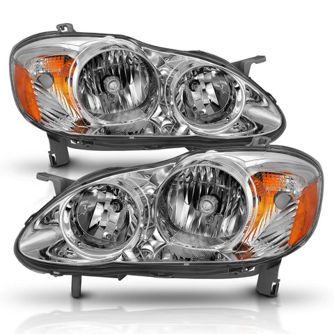 Chrome Amber ANZO Compatible Replacement Headlight for Toyota Corolla Crystal (121540) 2005-2008
