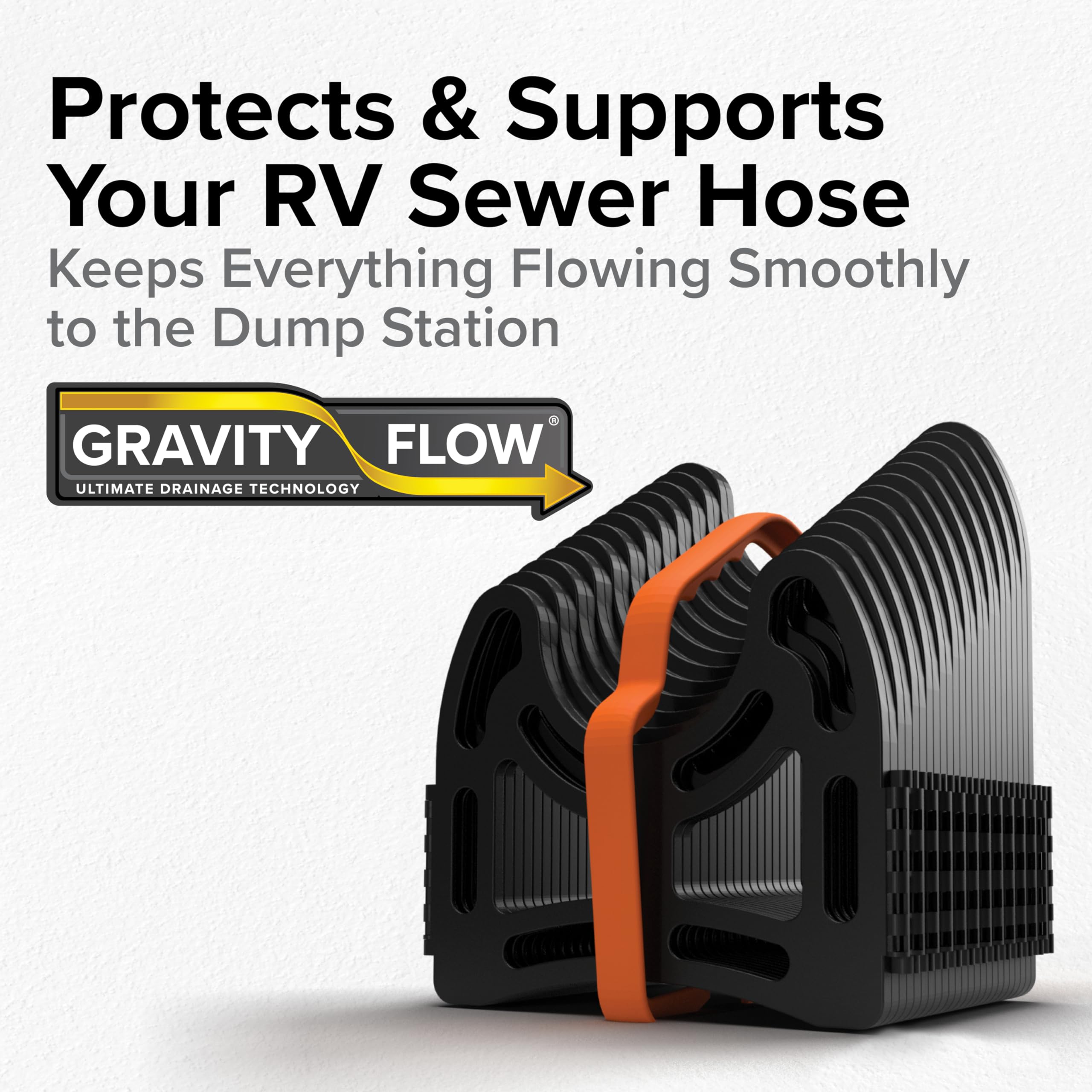 Camco RV Sidewinder Sewer Support Made from Sturdy Lightweight Plastic Curve Around Obstacles and Won't Creep Closed 15 Feet Black (43041)