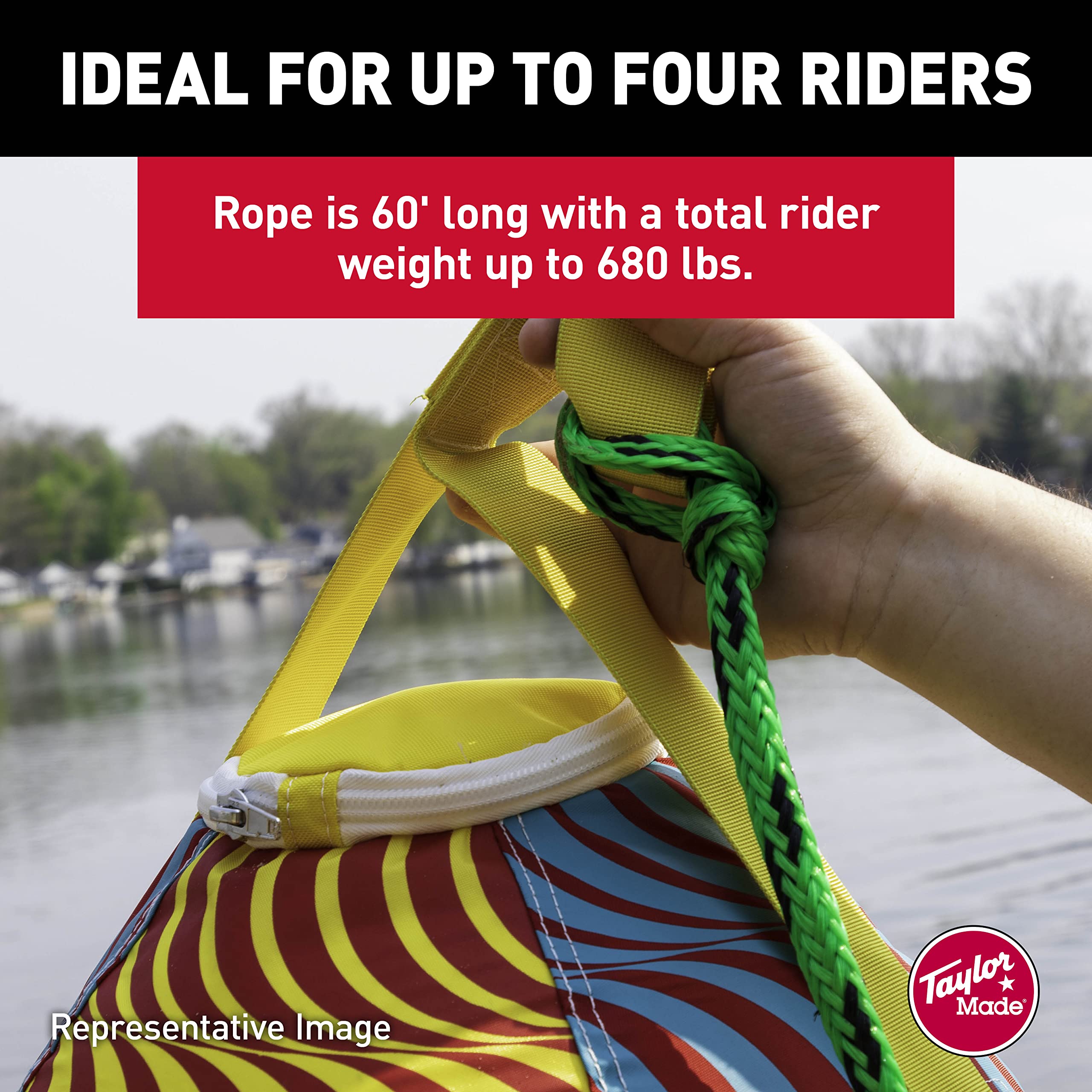Taylor Made 4K Towable Tube Rope, 60 ft. Long, Supports Four Riders up to 680 lbs., 15mm polyethylene Tow Rope, 4,100 lb. Break Strength - 2021150643