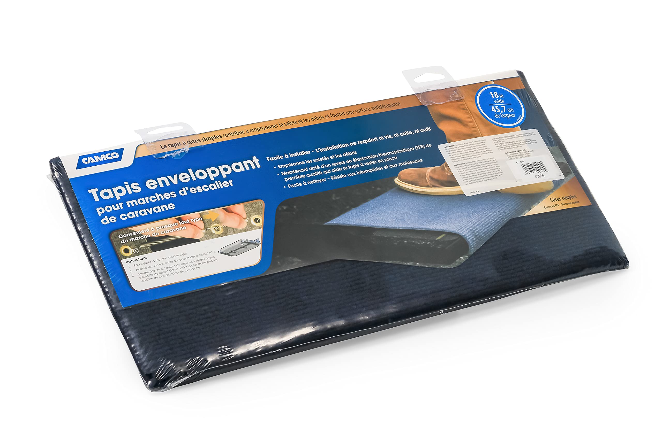 Premium Camco 42905 Wrap Around Blue RV Step Rug (100% Polyester (17.5" x 18"))