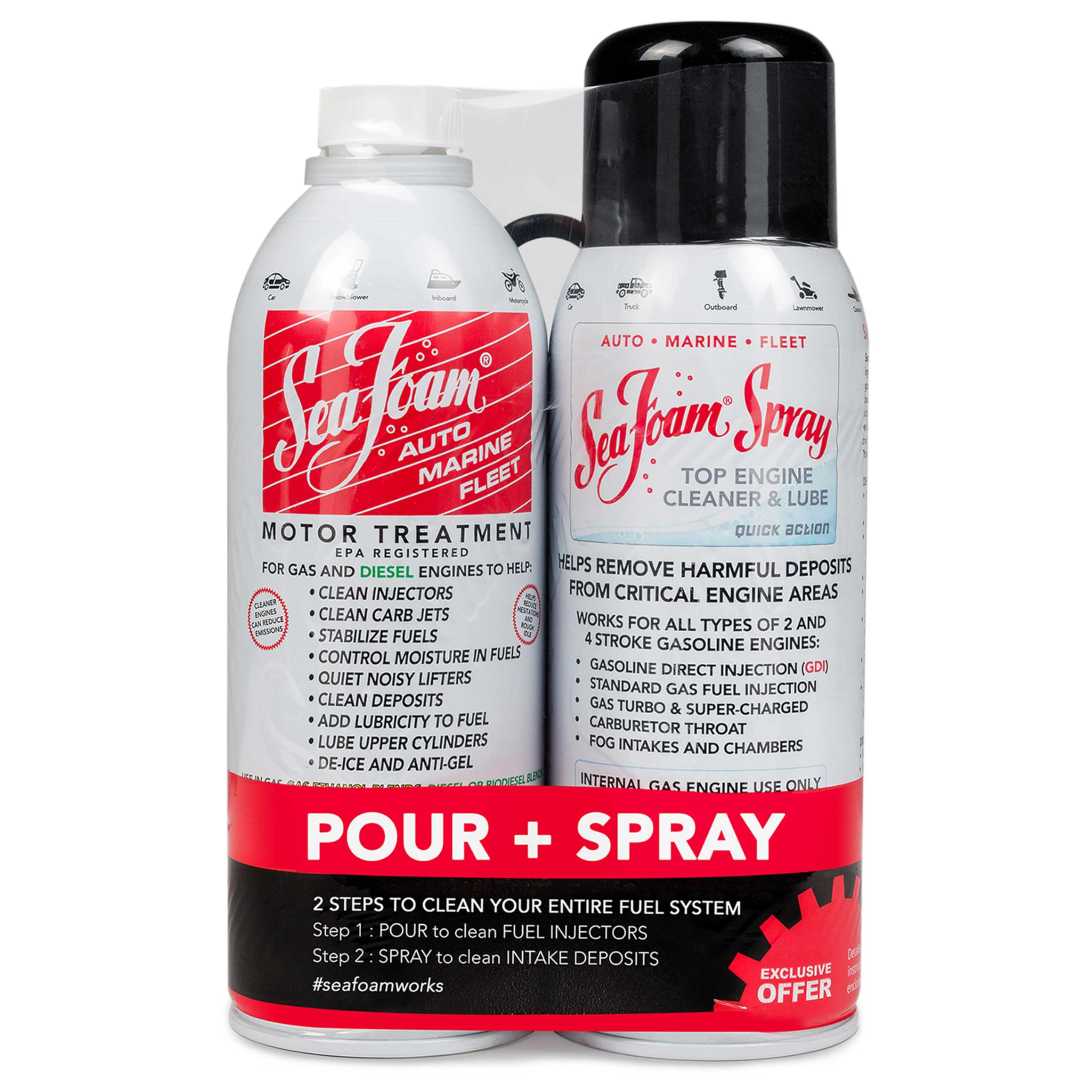 Combo Pack Sea Foam Motor Treatment and Intake Cleaner, SF-SS, 16 oz and 14 oz