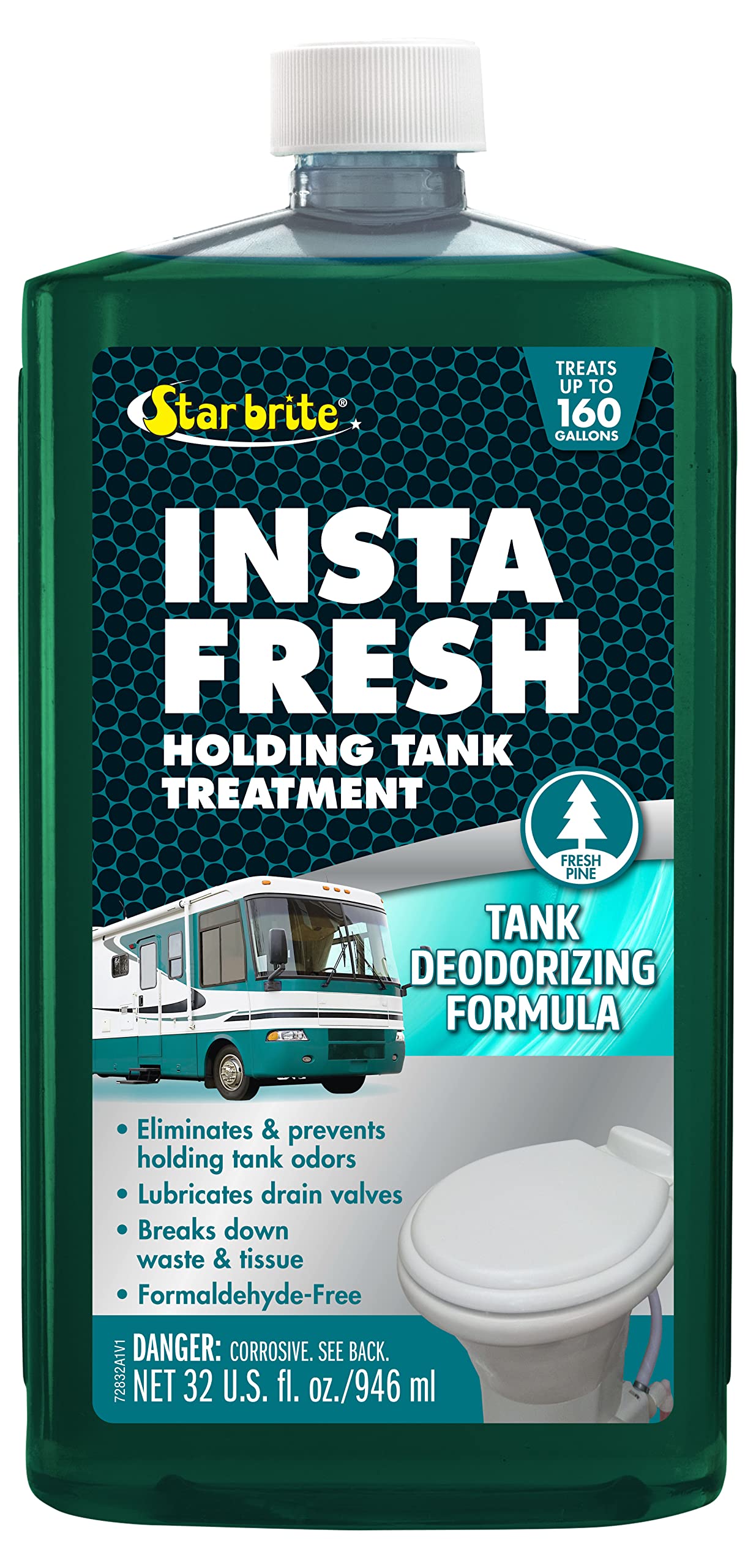 Instafresh STAR BRITE Holding Tank Treatment - Fresh Pine Scent - 32 OZ - Odor Eliminator & Waste Breakdown - RV, Marine, Boat Use - Formaldehyde-Free (072832)