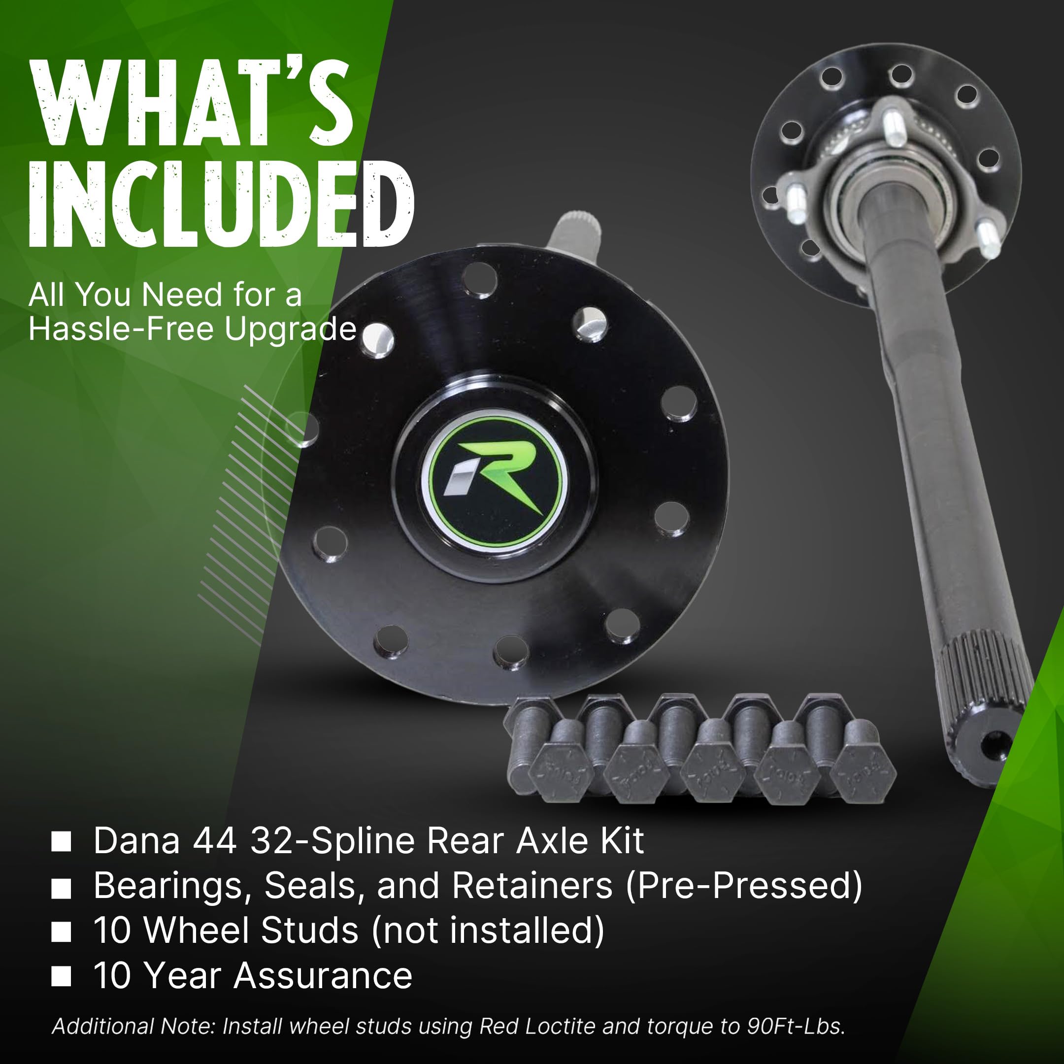 4340 Chromoly Rear Axle Kit Revolution Gear & Axle Compatible with 2007-2018 Jeep Wrangler JK Rubicon 32 Spline Dana 44, Fits Factory Locker, Heavy-Duty Performance Off-Road Replacement