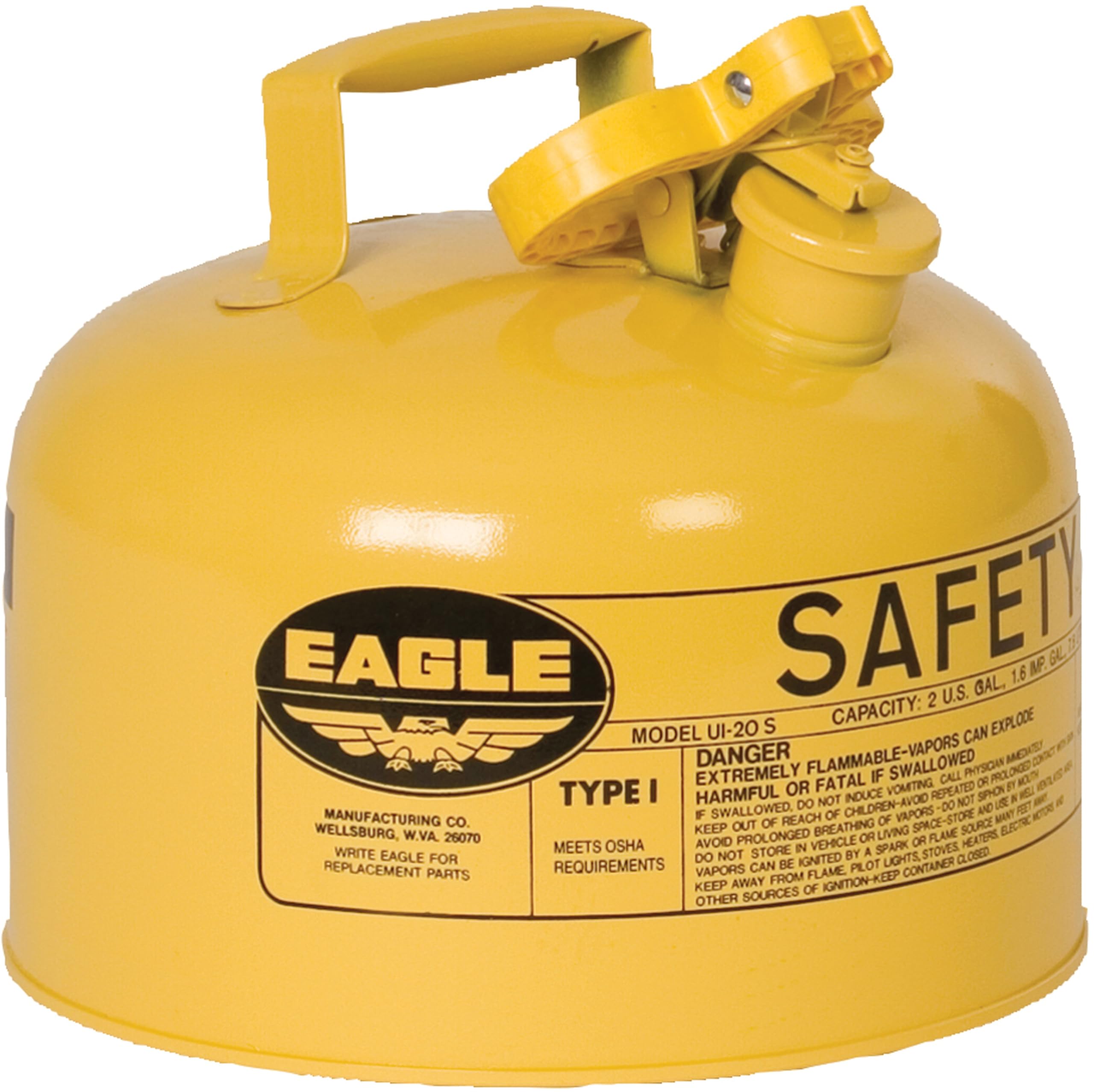 Eagle 2.5 Gallon Yellow Type I Safety Gas Can for Diesel with Flame Arrester and Self-Closing Lid, Made in the USA, Galvanized Steel Flammable Storage Can, UI25SY