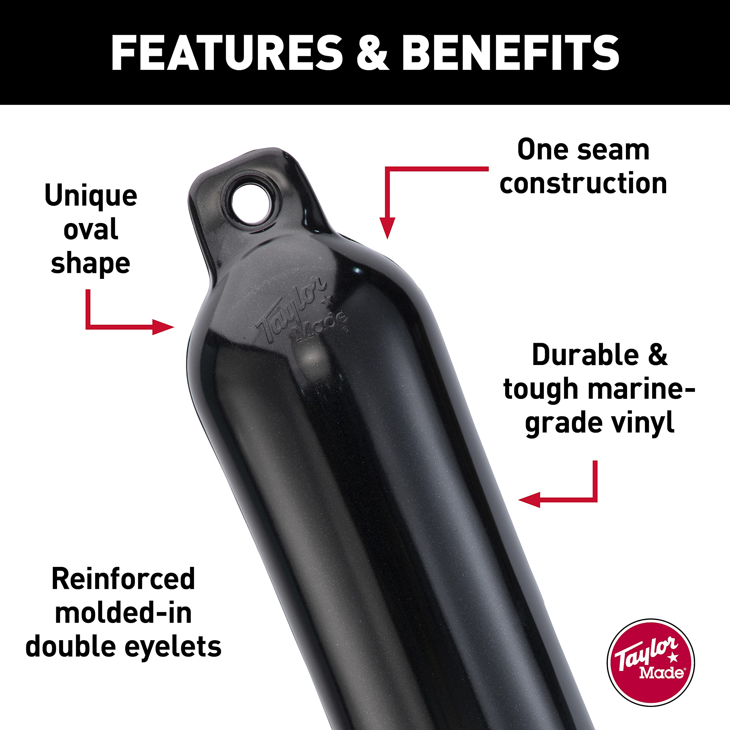 Hull Gard Taylor Made Products Inflatable Vinyl Boat Fender, 6.5 x 23 inch, Black