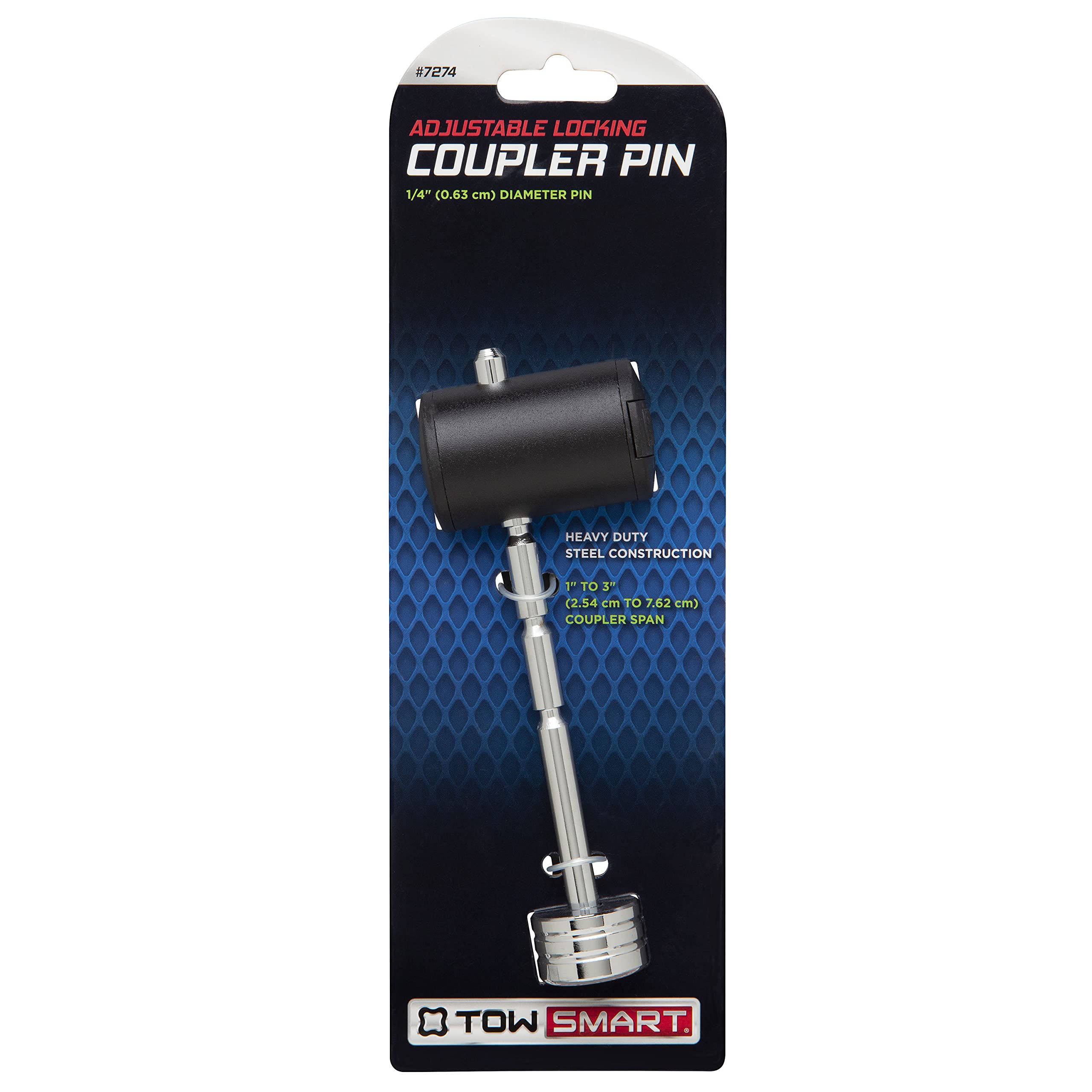 Chrome TOWSMART Adjustable Right Angle Trailer Coupler Lock, 1/4 in. Diameter Pin, 1 in. to 3 in. Span