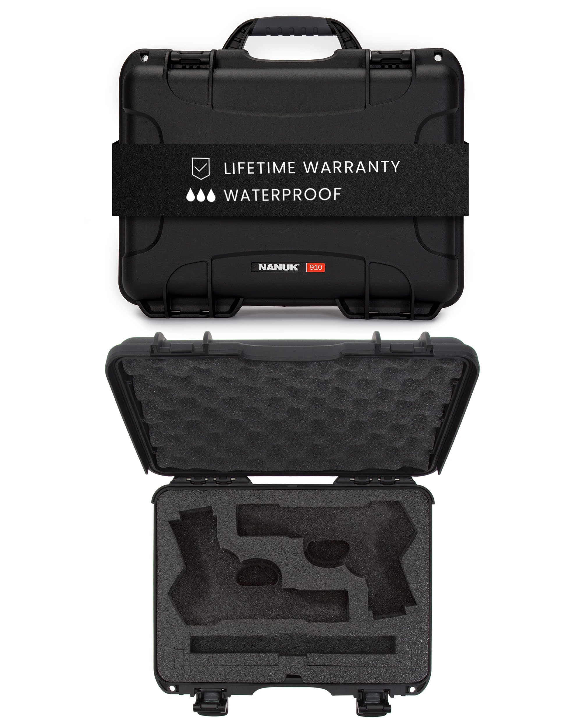 NANUK 910 Classic Pistol Case 2Up, Holds Two Pistols and Two Single Stack or Two Double Stack Magazines, Black