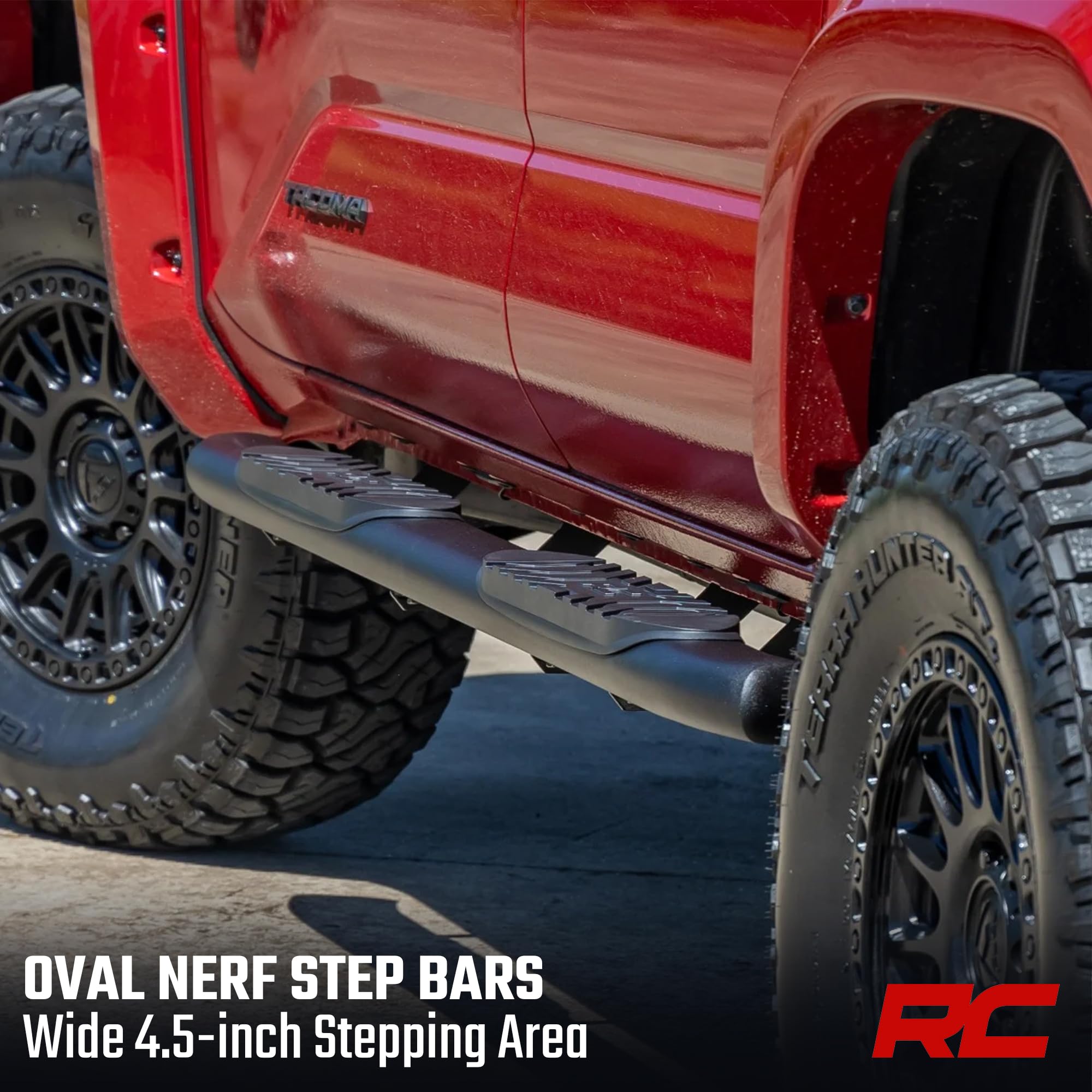 Rough Country Nerf Steps Oval for Toyota Tacoma Double Cab (2024-2026) - OEM Style Rails with Built-in Side Steps