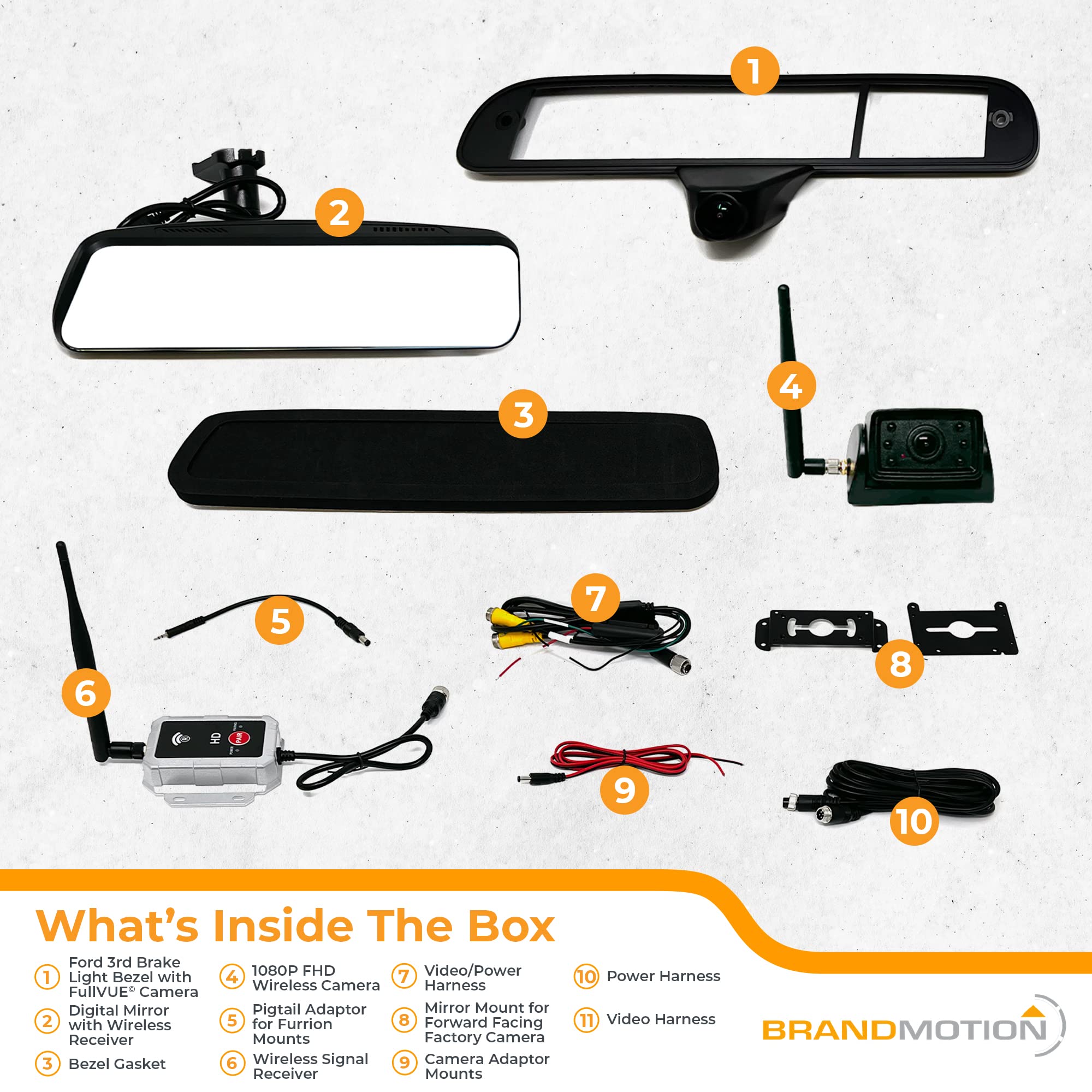 Wireless Transparent Trailer System Brandmotion w/ Dual Rear Cameras and Display Mirror TRNS-2180 Compatible with Ford Super Duty (2011-2016) - Edge to Edge Image Mirror Easy Install