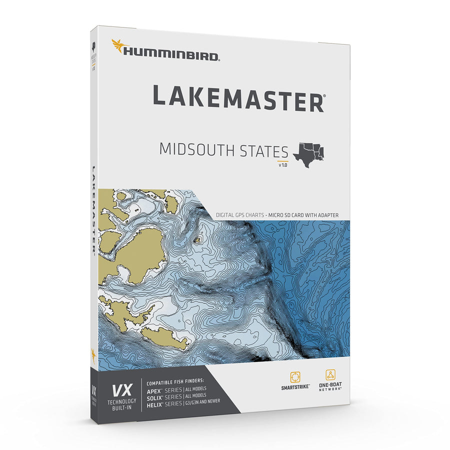 LakeMaster Humminbird Midsouth States V1 Map SD Card for Fish Finders