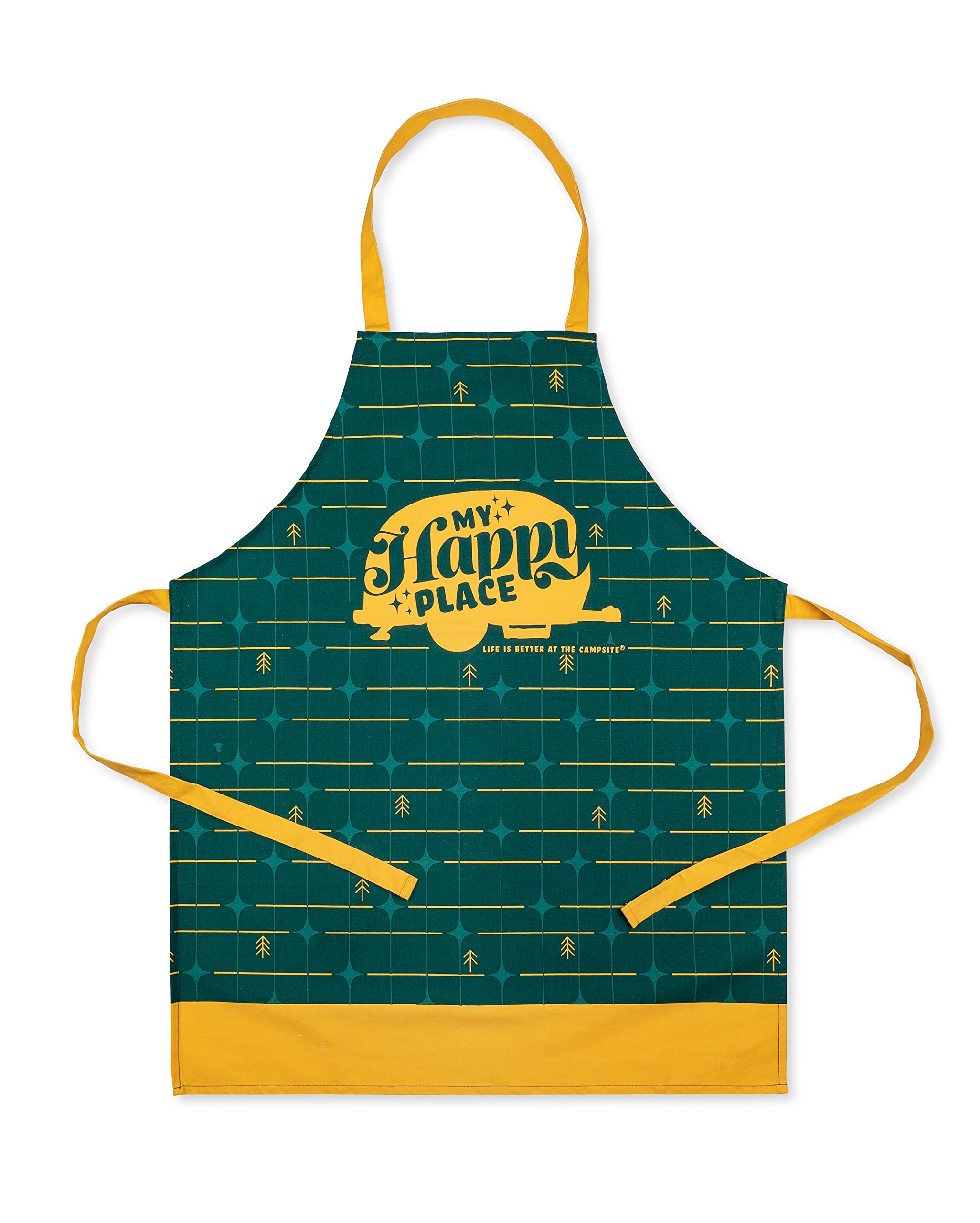 Camco Apron Life is Better at The Campsite | Features Camping/RV Themed Design on Green Grid | Great for Baking, Cooking and Grilling | Adult Sizing (53122)