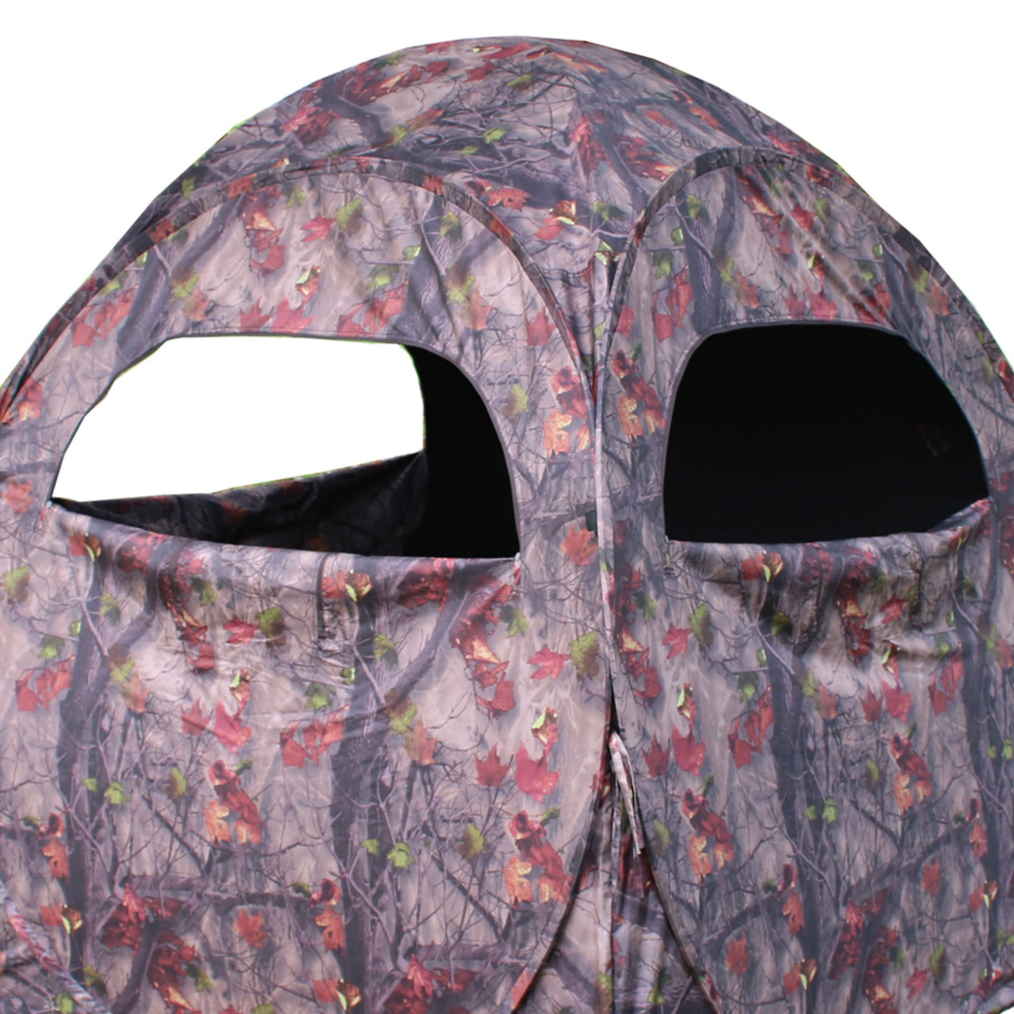 HME Portable Spring Steel 2 Person Pop Up Jm Camo Bow Shooting Deer Hunting Hub Ground Blind with Full-Width Windows & Silent Zippers