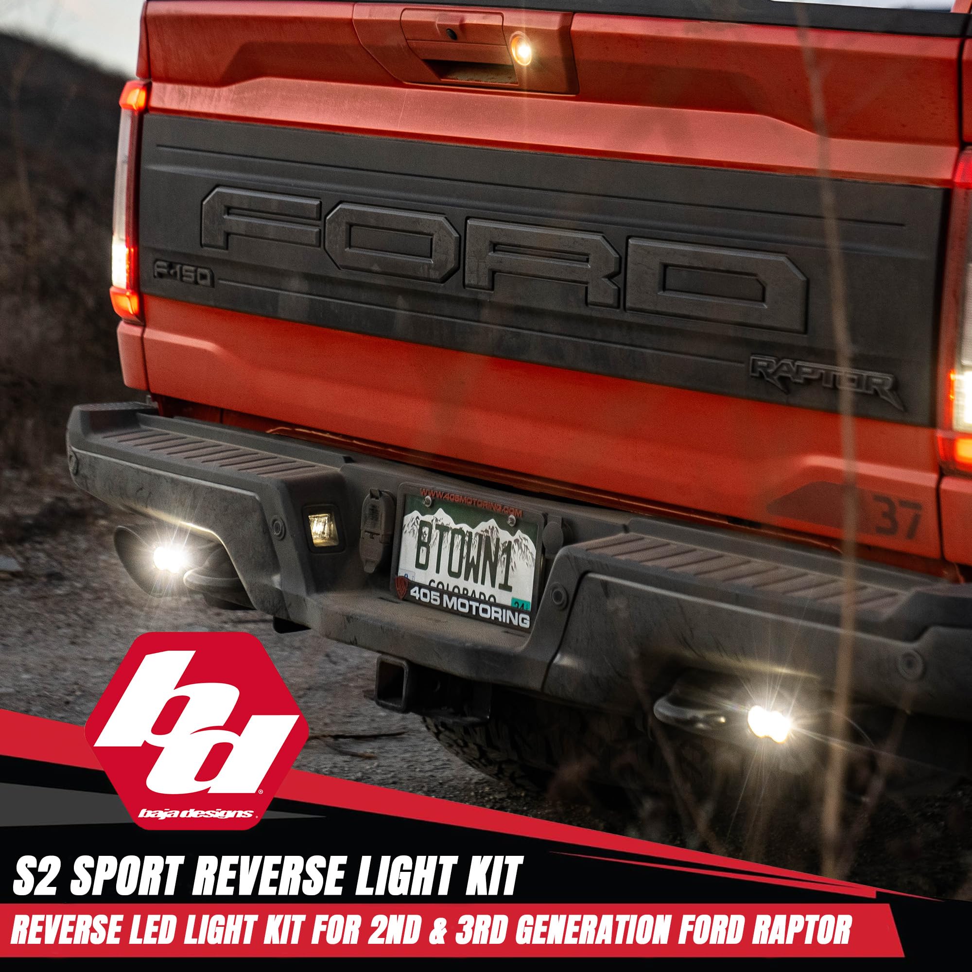 Baja Designs S2 Dual Sport LED Reverse Light Kit for Ford F-150 Raptor 2017-22 Truck (Wide Cornering; Clear)