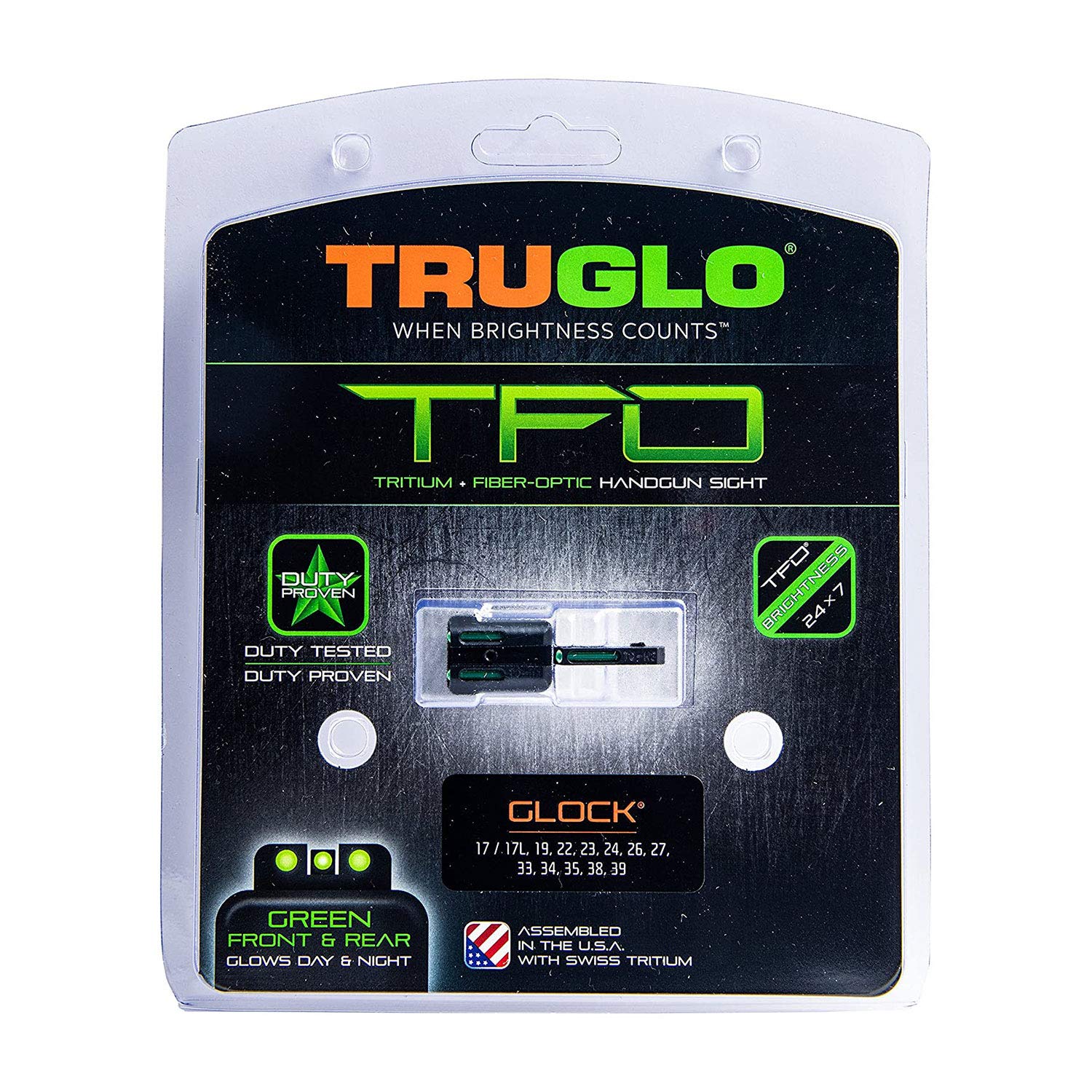 Tritium TruGlo Fiber Optic Handgun Laser Sight Accessories Set with Rear Colors for Glock 20, 21, 25, 28, 29, 30 Models and More, Green Light