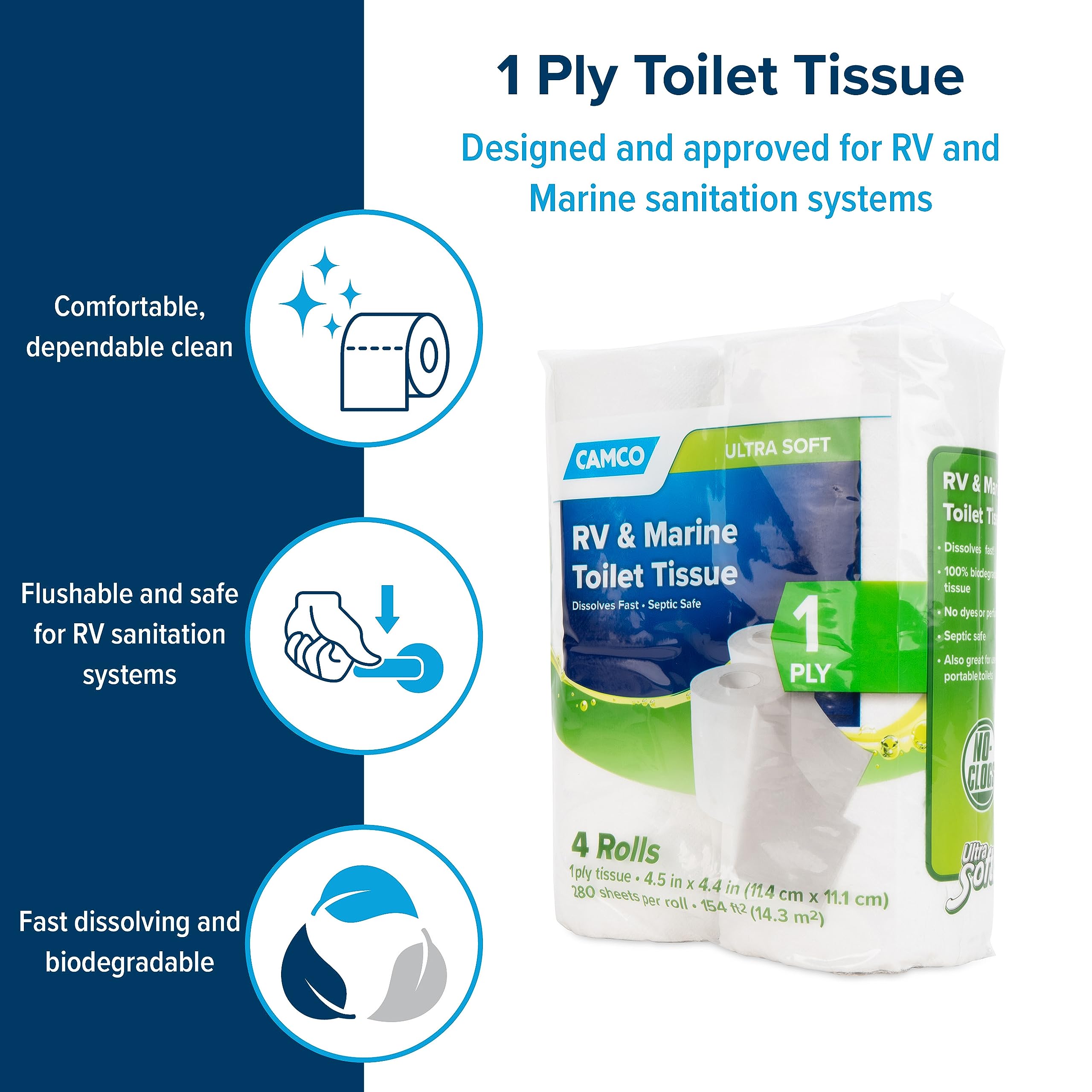 Toilet Tissue Camco 40276, 1 Pack of 4 Rolls, White