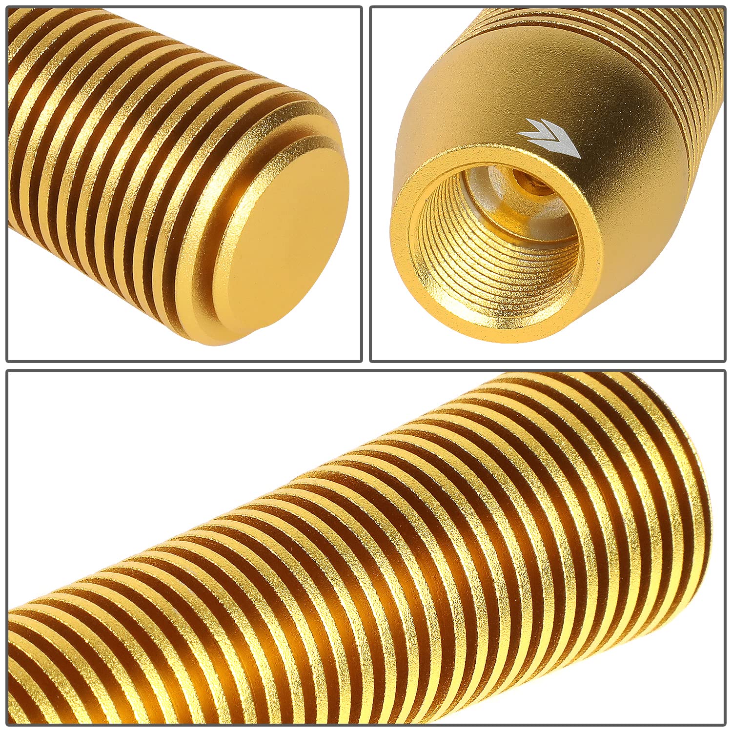 Universal Aluminum Shift Knob NRG Innovations SK-710GD with Thread Adapters, Heatsink Style Long Curvy Cylinder Lever, Gold