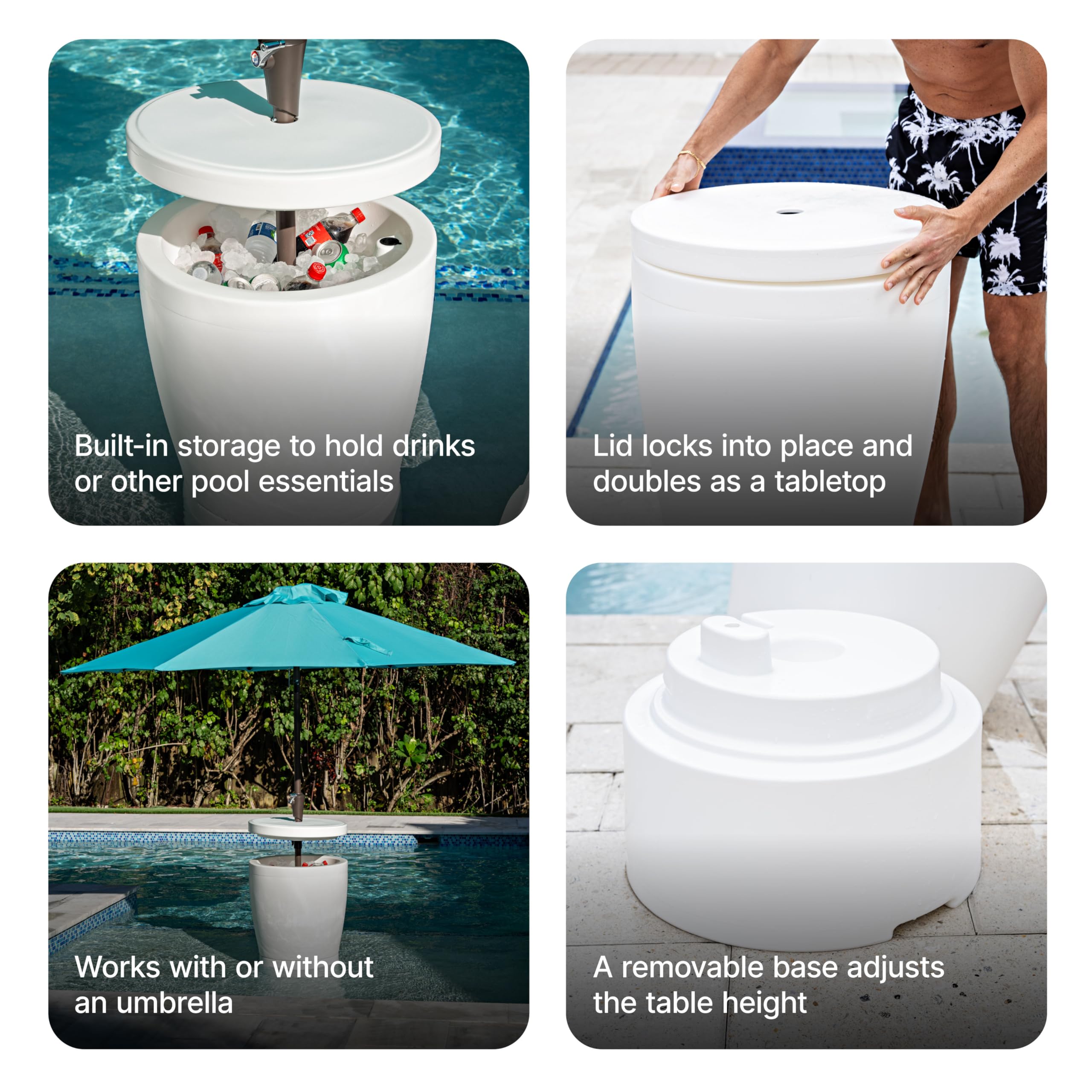 Step2 Vero Shade Table in-Pool, Portable Pool & Patio Furniture, Doubles as Cooler, Add Umbrella for Shade, Waterproof, White