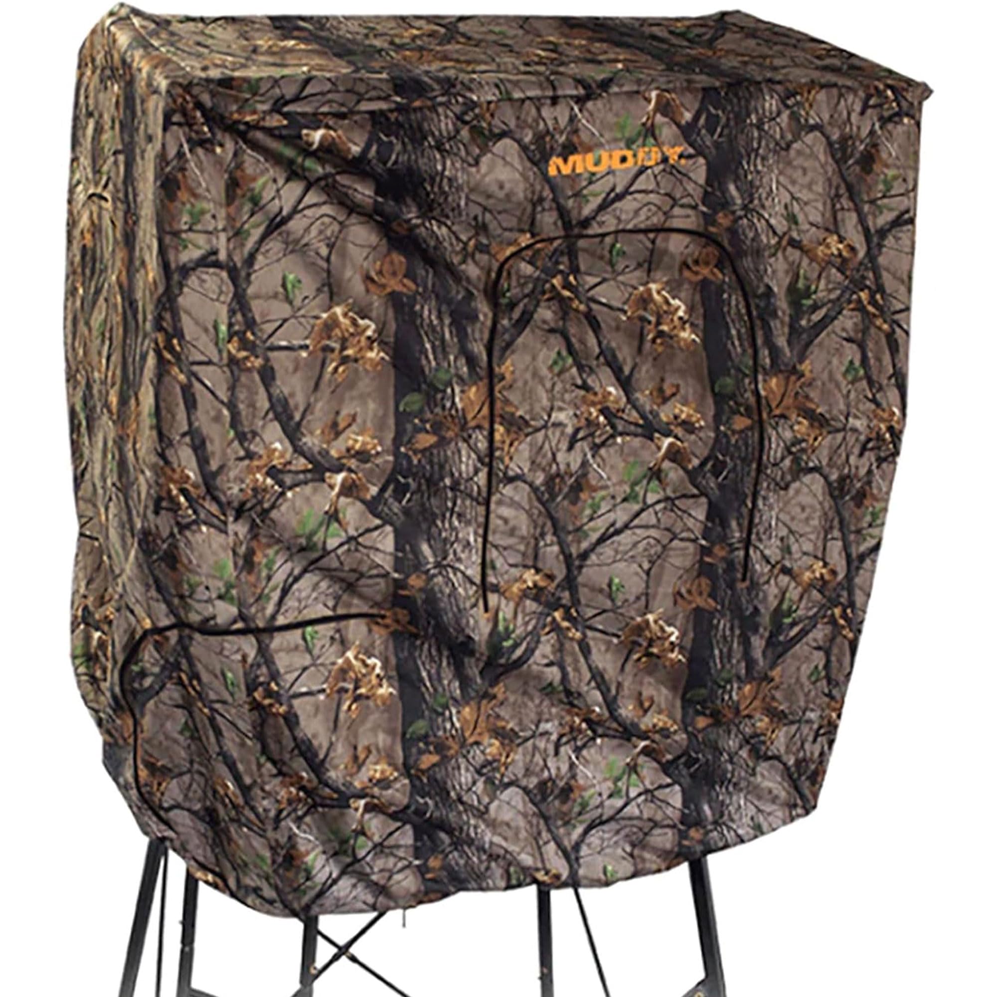 7' Tall MUDDY Quad Pod Steel Hunting Blind Cover with 4 Zippered Windows (Stand Not Included) - Portable Camouflage Shelter and Gear