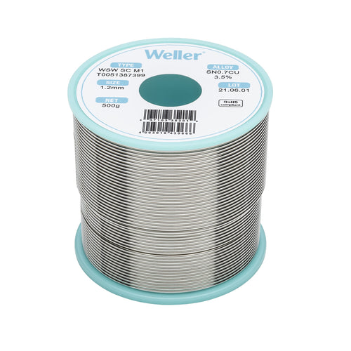 Weller M1 WSW (T0051387399) Lead Free Solder Wire, Dia: 1.2 mm / 0.047 in, Wt: 500 g / 17.637 oz, Alloy Sn99.3Cu0.7, Flux content 3.5%