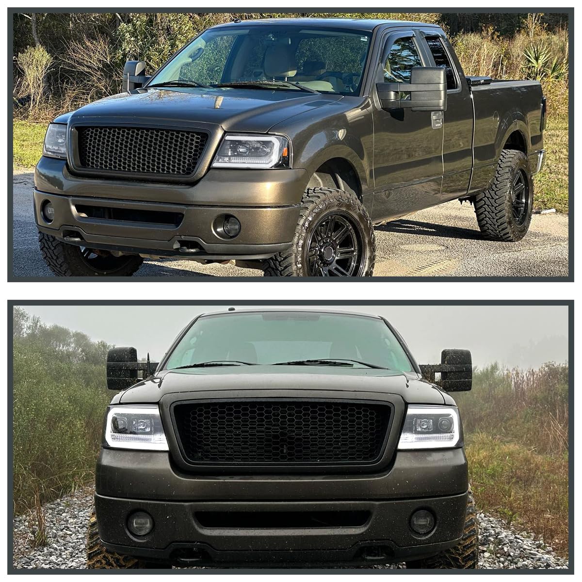 Jet Black LED Tube Projector Headlights SPEC-D TUNING Compatible with 2004-2008 Ford F-150, 2006-2008 Lincoln Mark LT, Left + Right Pair Headlamps Assembly