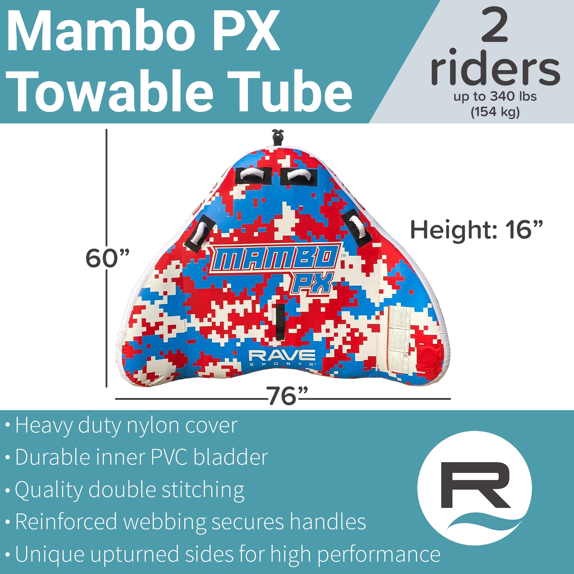 Mambo PX Rave Sports Boat Towable Tube - Inflatable Tube for 1-2 Riders