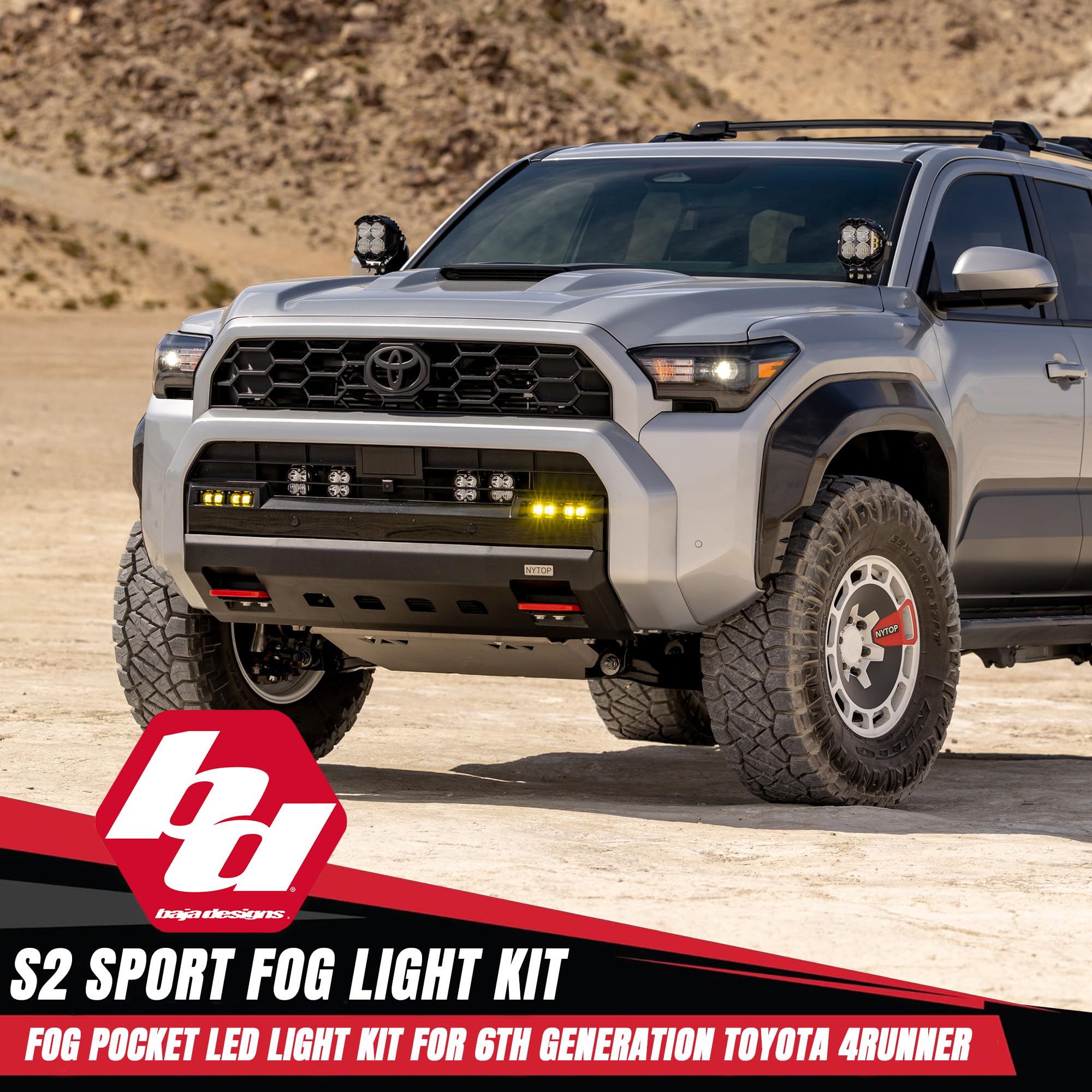 Baja Designs S2 Sport LED Fog Light Kit for 4Runner Toyota 2025+ (Non-TRD Pro) - Street Legal, 4 PCS LED with Mounting Brackets, Adapter Harness - OEM Switch Compatible (Wide Cornering; Baja Amber)
