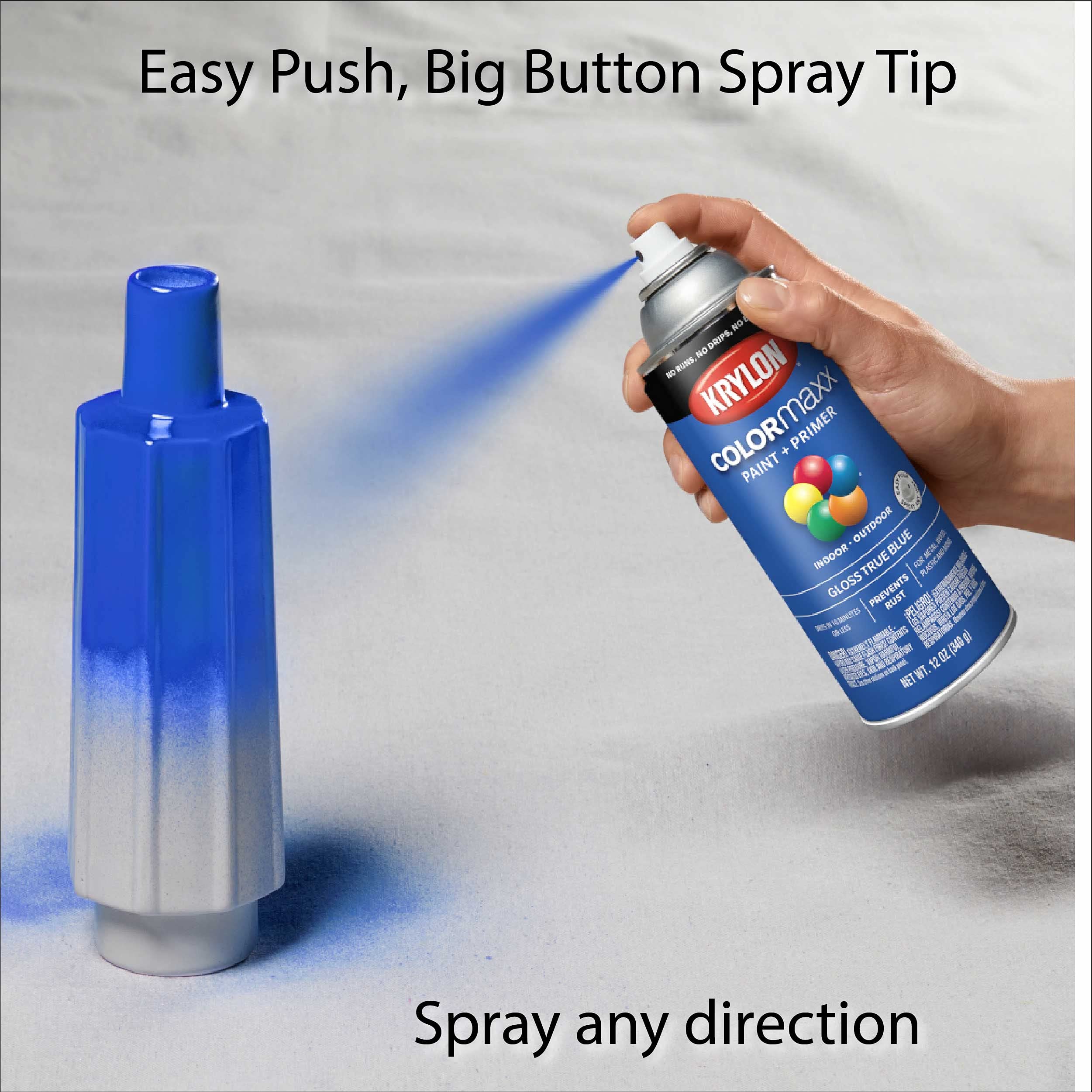 Krylon K05543007 Spray Paint and Primer COLORmaxx for Indoor/Outdoor Use, Gloss True Blue 12 Ounce (Pack of 1)