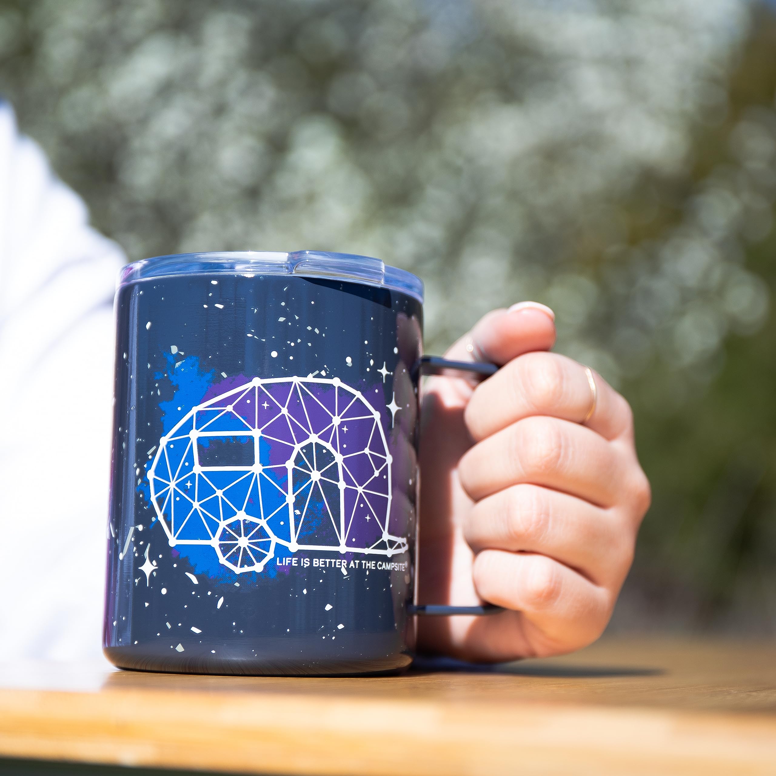 Stainless Steel Coffee Mug Camco Life is Better at The Campsite - Microwave & Dishwasher Safe - Features Double Wall Vacuum Insulation & RV Constellation Design - Holds 14oz. (53310)