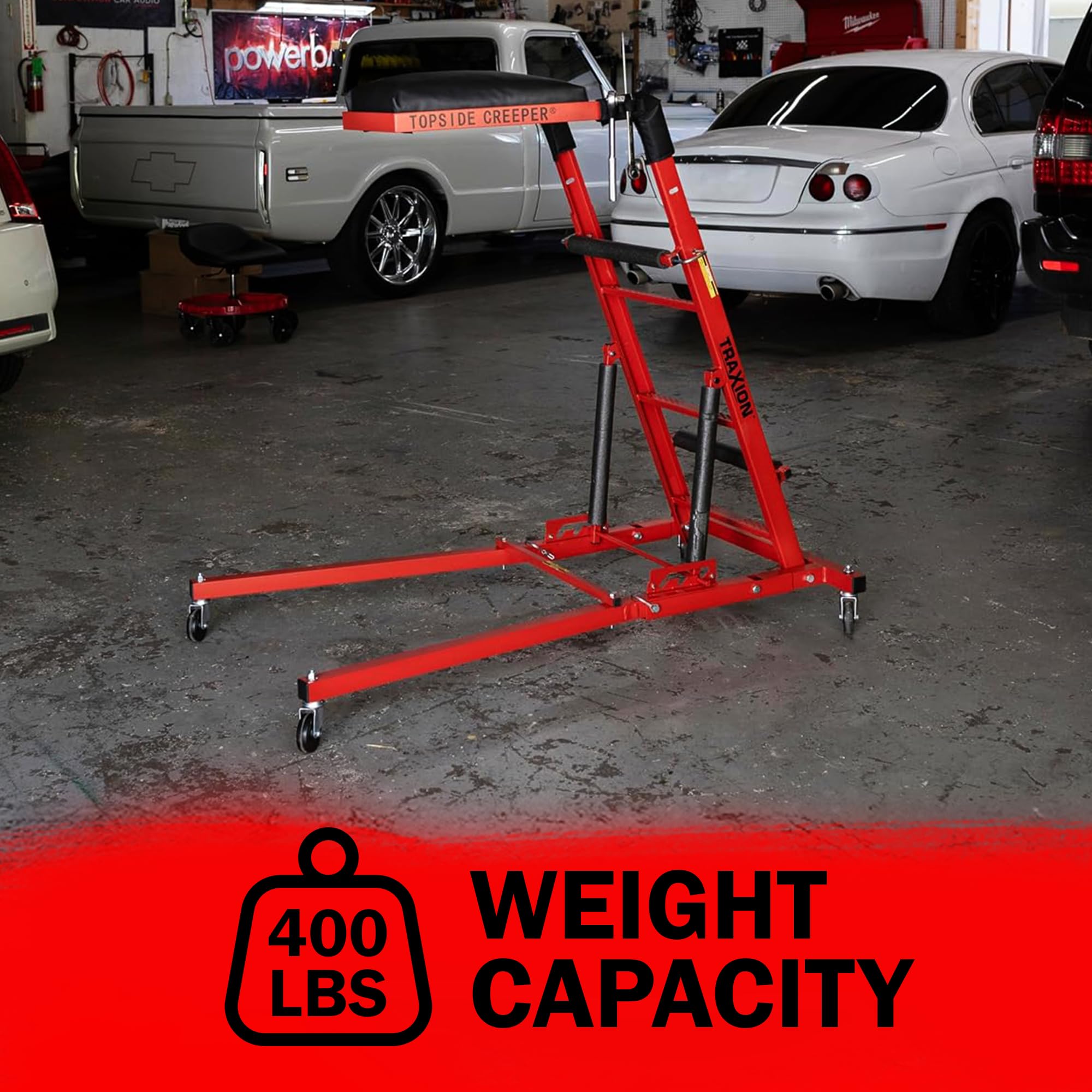 Traxion Quality Economy New Topside Creeper 3-106 with expanded Metal Steps and Velcro Stomach Pads with Tool Loops