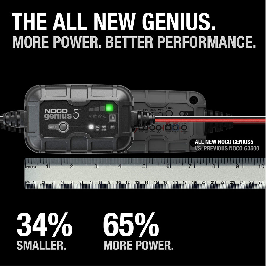 NOCO GENIUS5: 6V/12V Smart Battery Charger 5A – Automatic Maintainer, Trickle Charger & Desulfator with Overcharge Protection & Temperature Compensation – for Lead-Acid & Lithium Batteries