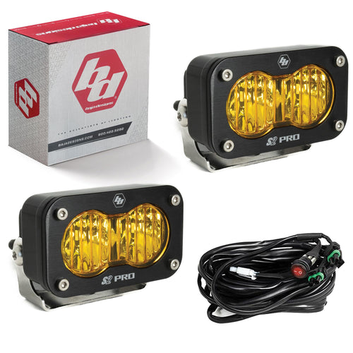 Baja Designs LED S2 Pro Black Auxillary Light Pods Pair - 2 PCS with Wiring Harness (Wide Cornering; Amber)