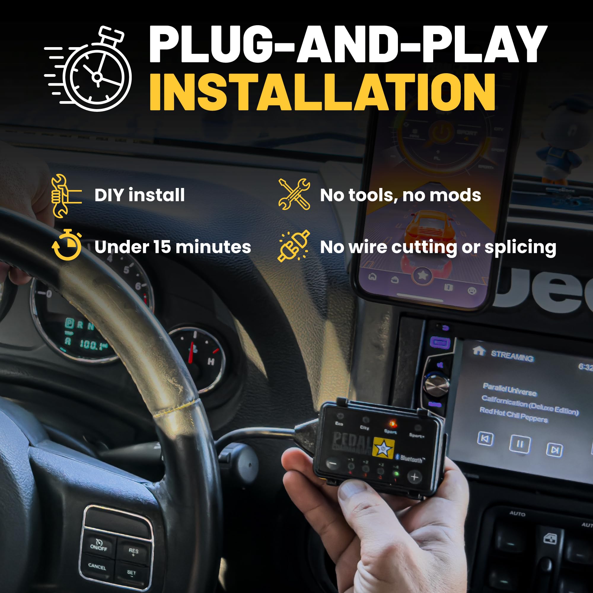 Throttle Response Controller PEDAL COMMANDER for Jeep Wrangler JK 2006-2018 - Plug-and-Play Upgrade, App Control, Throttle Controller Off-Road Performance Mods Jeep Wrangler Accessories