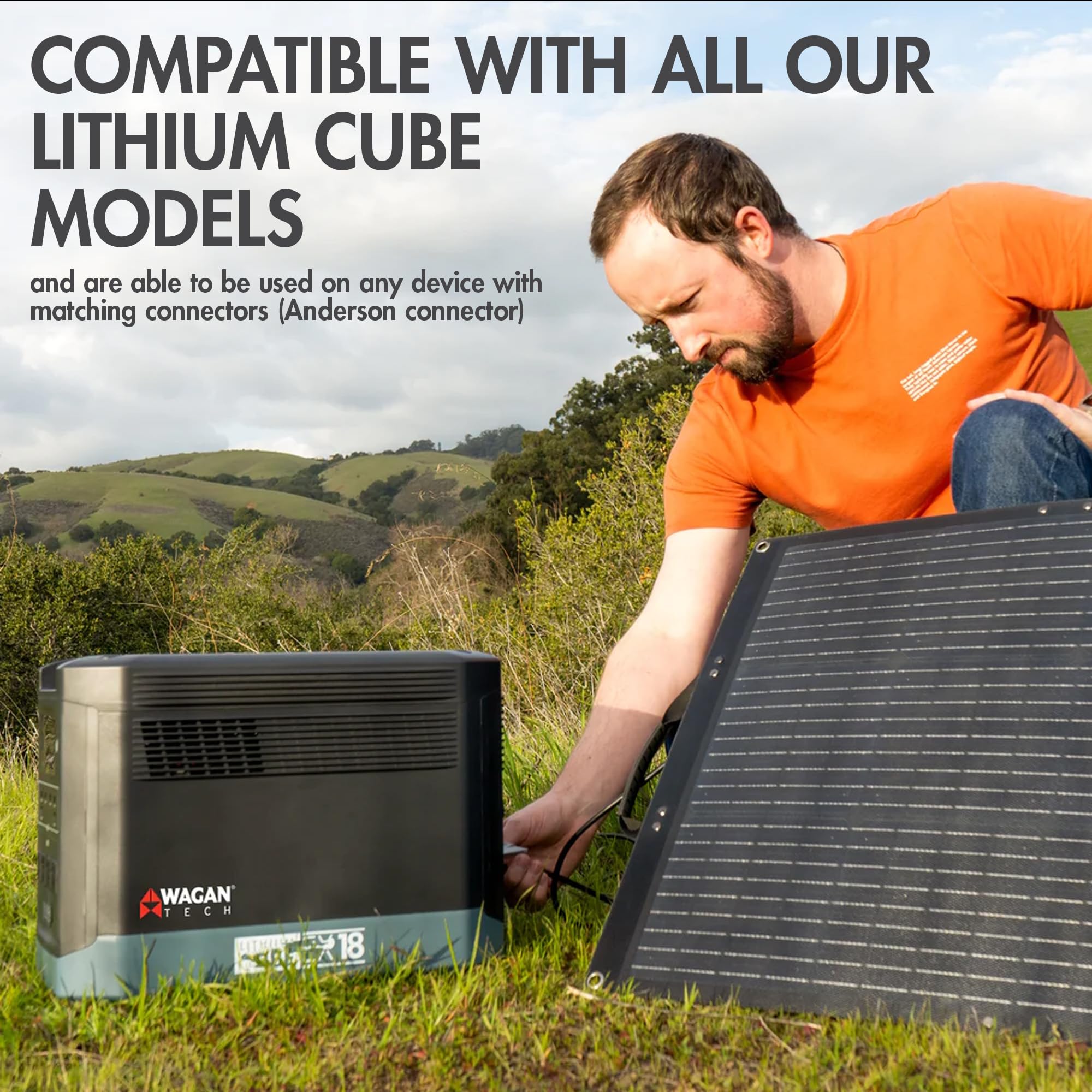 Wagan 200W EL8215 Foldable Solar Panel High Efficiency with Anderson Connector 6.5 ft Power Cable Compatible with Any Anderson Equipped Device for Solar Power Generator Van Camping Off-Grid